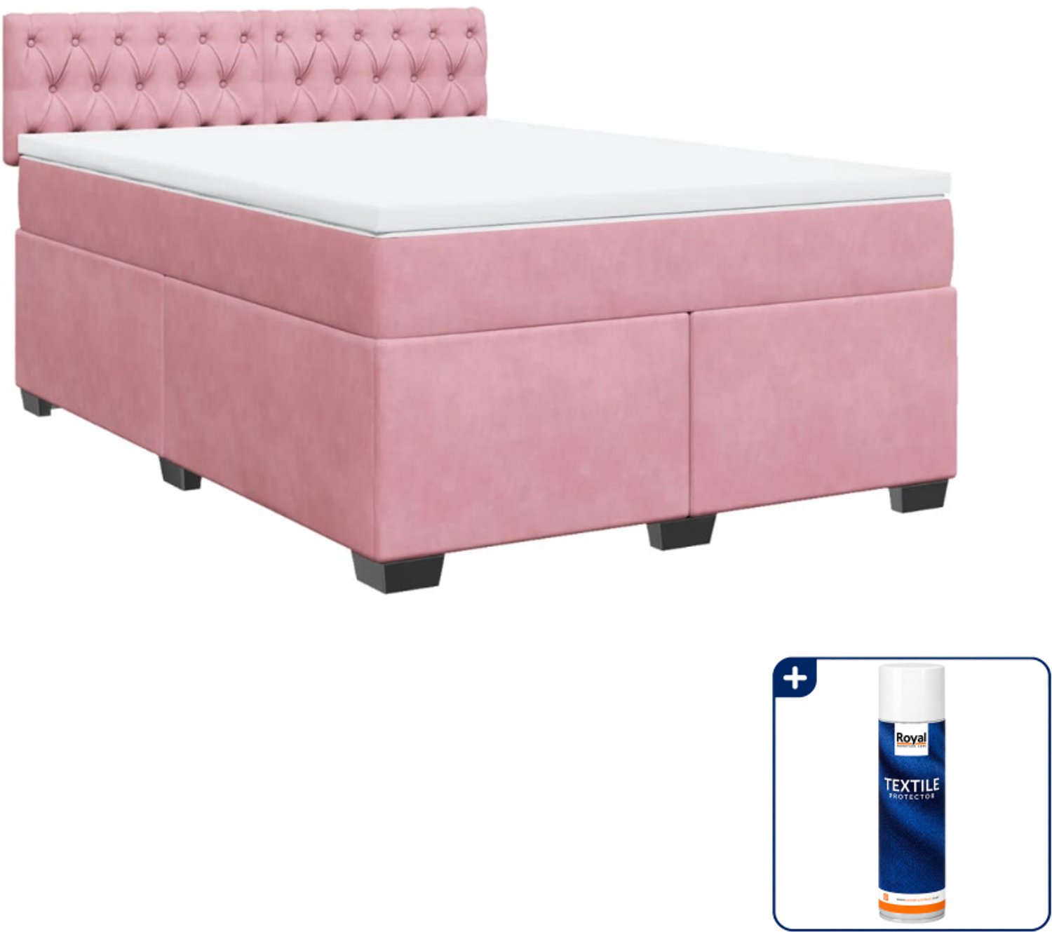 vidaXL Queensize boxspring met matras - 160 x 200 cm - roze - Inclusief textielbeschermer 500 ml