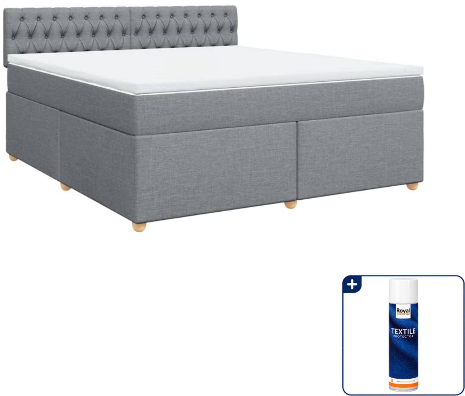 vidaXL Boxspring Kingsize - 180 x 200 cm - lichtgrijs - Inclusief textielbeschermer 500 ml
