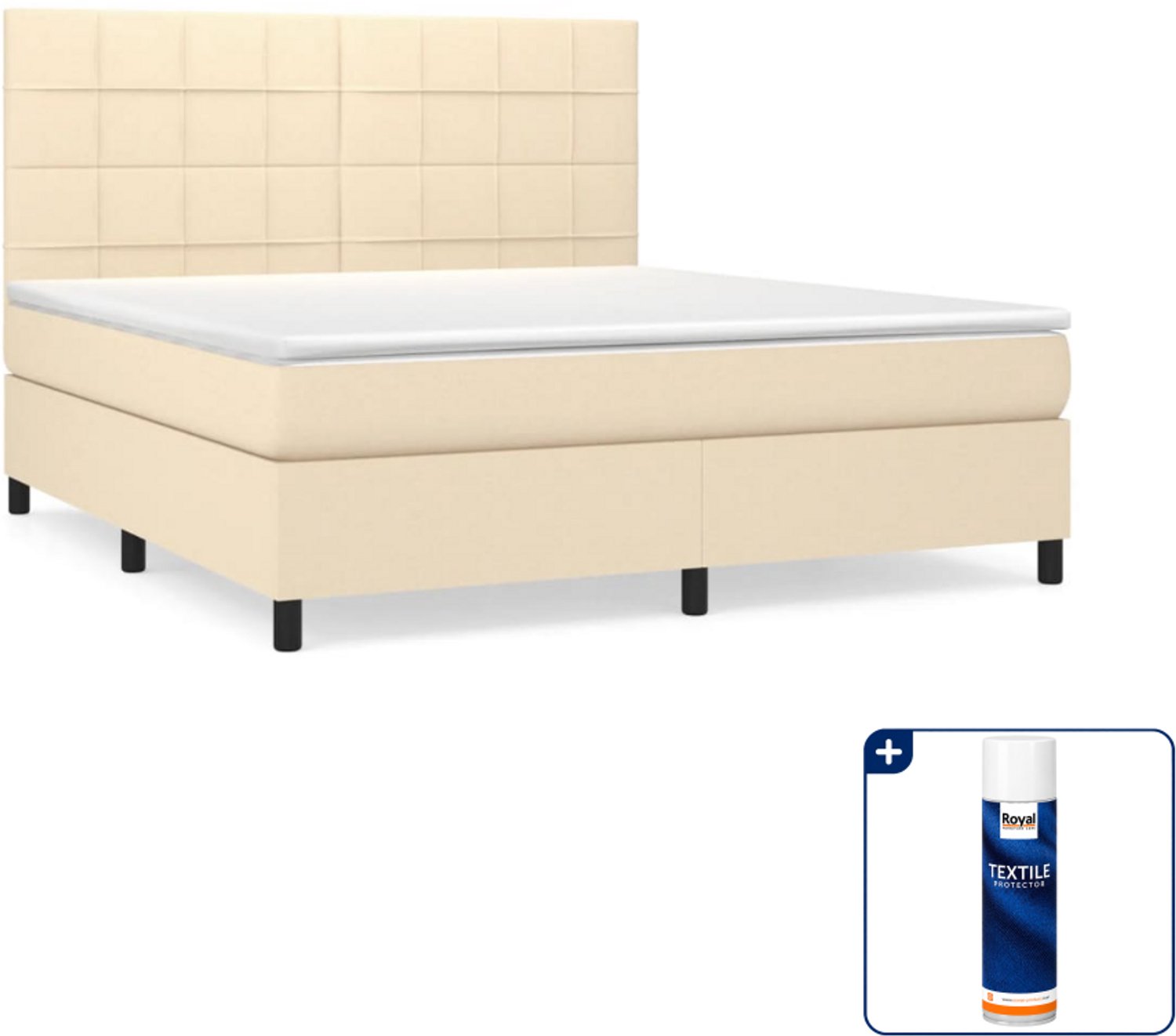 vidaXL boxspring - Kingsize - 180 x 200 cm - stof - crème - Inclusief textielbeschermer 500 ml