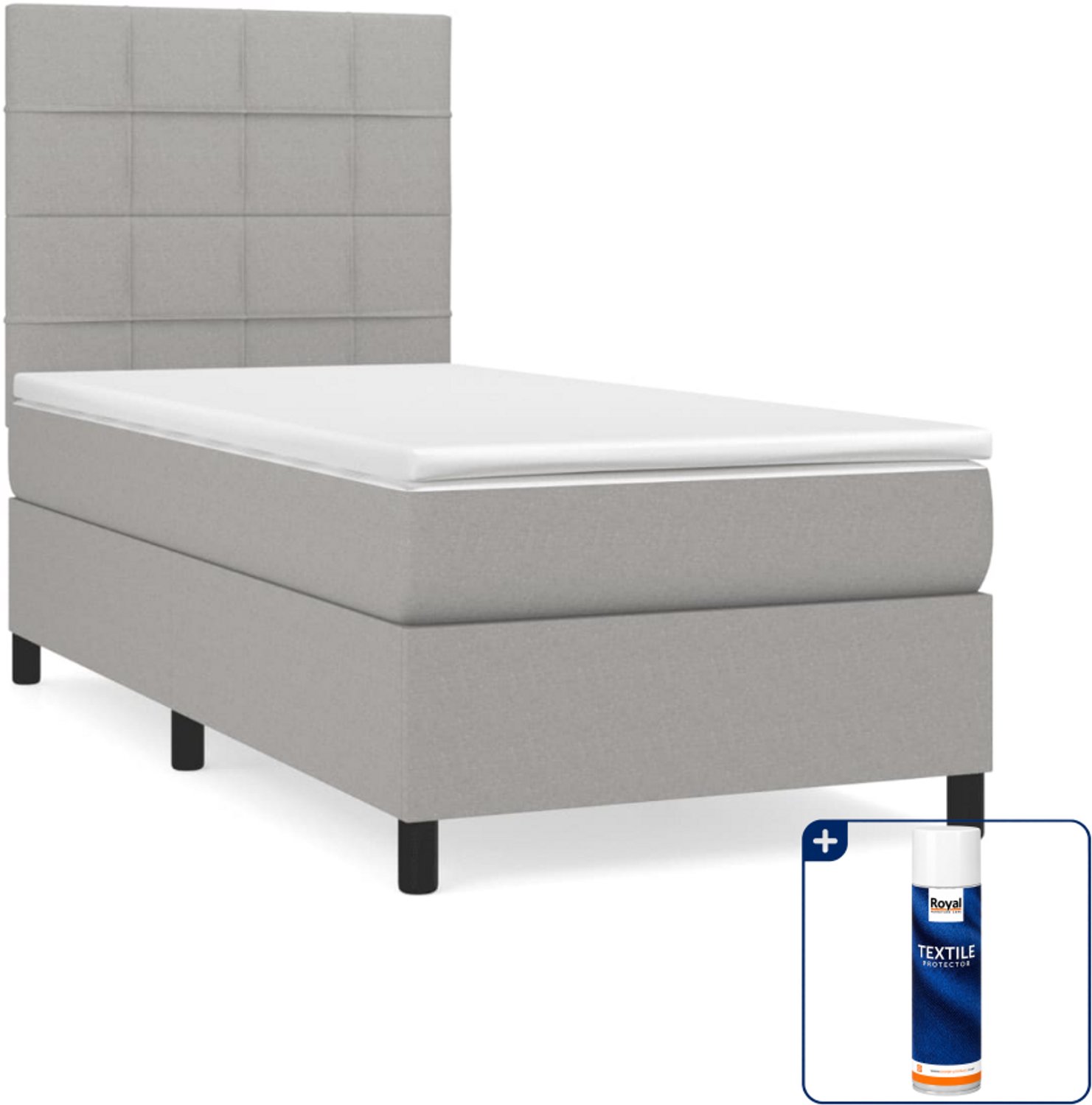 vidaXL boxspring met matras - 90 x 190 cm - stof - lichtgrijs - Inclusief textielbeschermer 500 ml