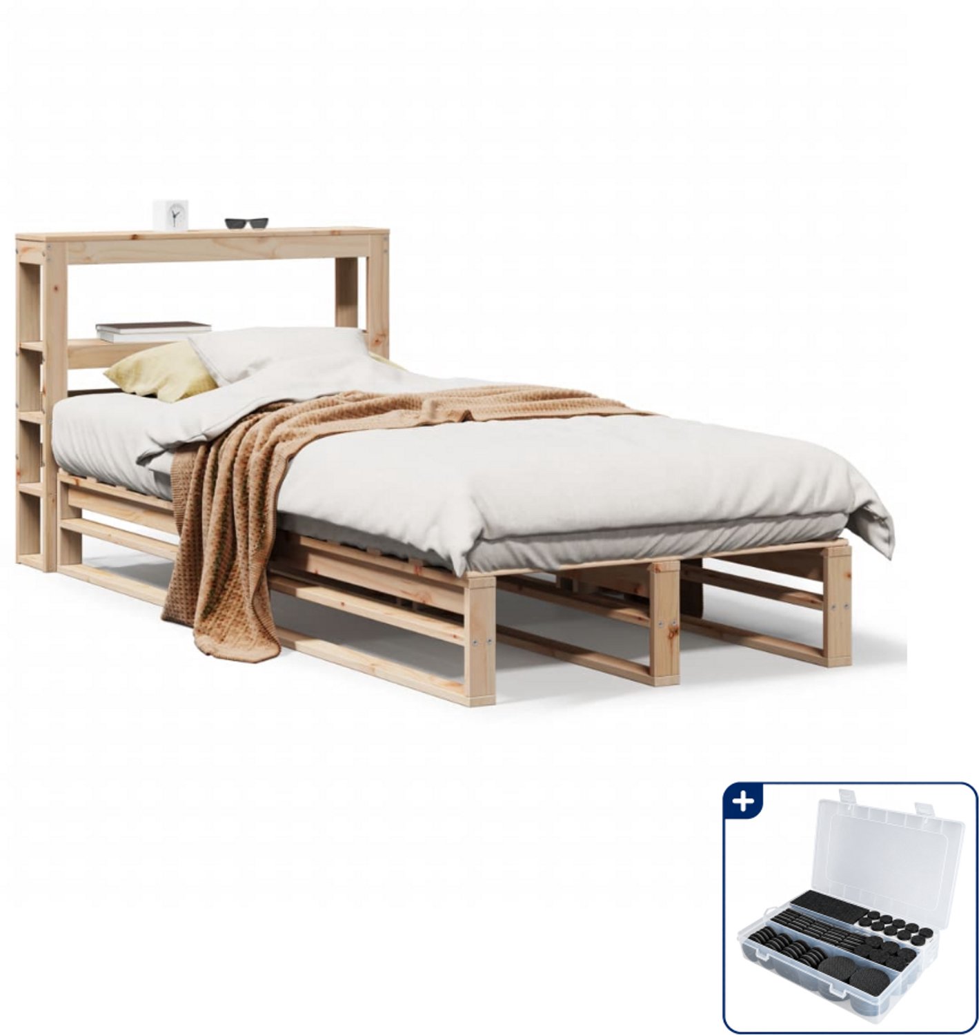 vidaXL bedframe - 90 x 200 cm - massief grenenhout - Inclusief antikrasvilt 177-delig Bruin