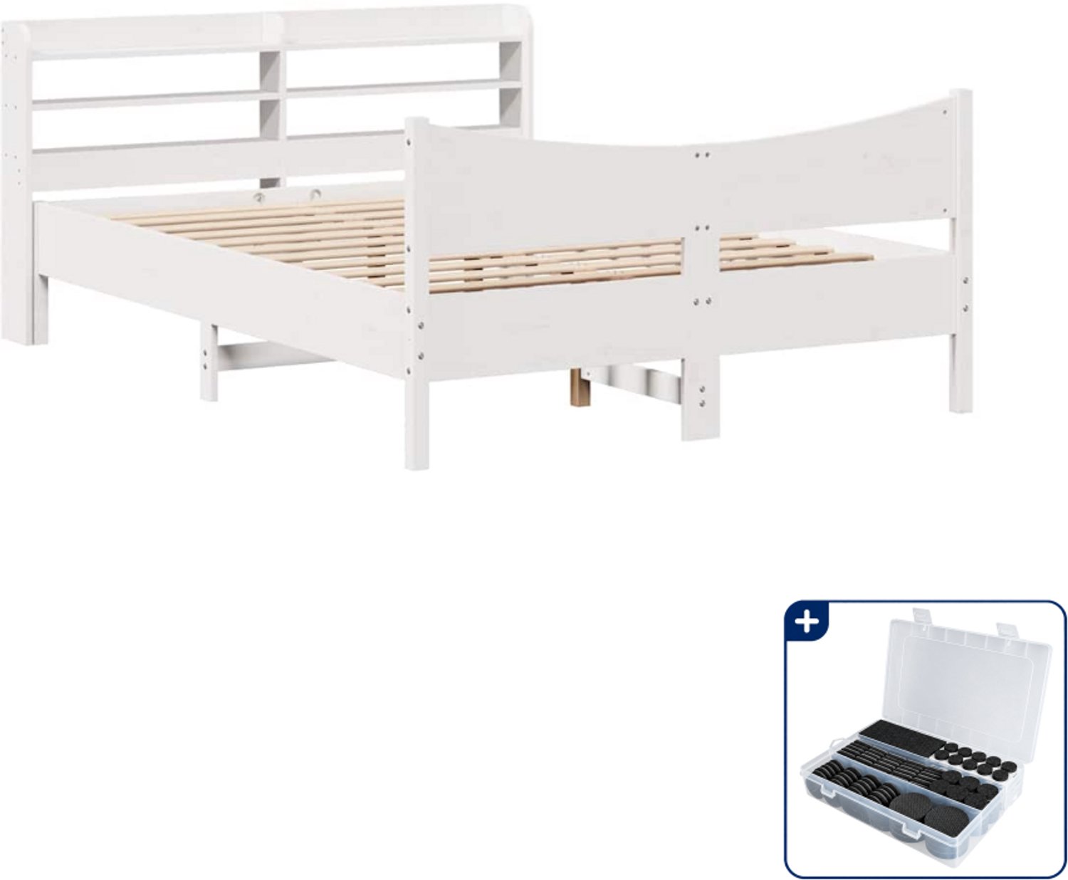 vidaXL bedframe met hoofdbord - 150 x 200 cm - massief grenenhout - wit - Inclusief antikrasvilt 177-delig Bruin