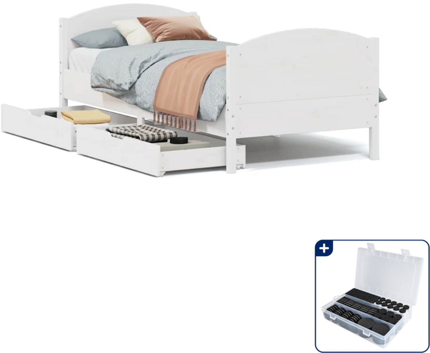 vidaXL Bedframe - 90 x 200 cm - massief grenenhout - wit - Inclusief antikrasvilt 177-delig Bruin