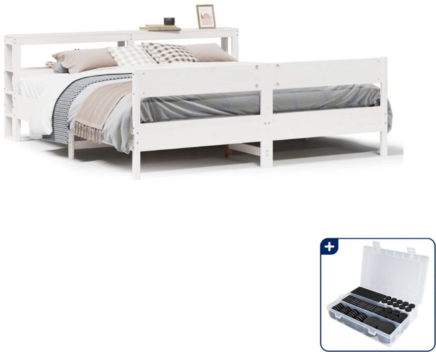 vidaXL bedframe Kingsize - 180 x 200 cm - massief grenenhout - wit - Inclusief antikrasvilt 177-delig