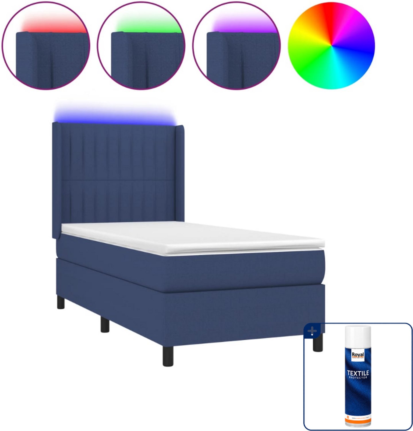 vidaXL boxspring met matras en led - 90 x 190 cm - blauw - Inclusief textielbeschermer 500 ml