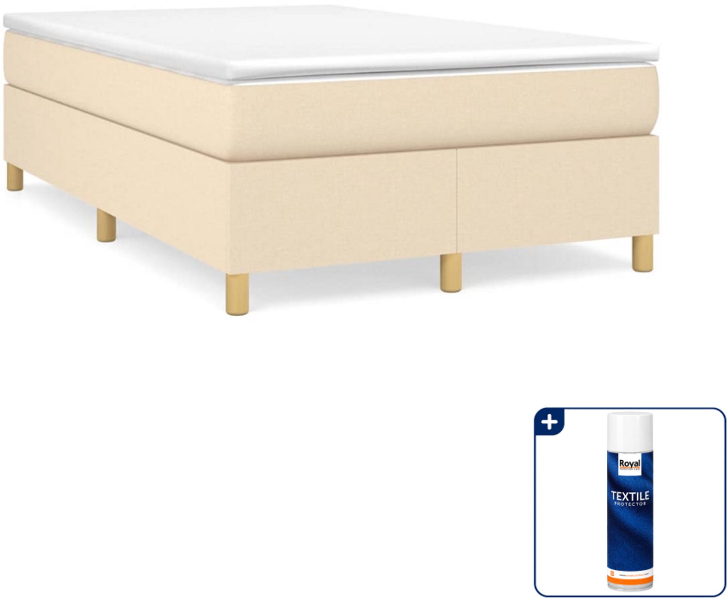 vidaXL boxspring met matras 120 x 200 cm - stof - crèmekleurig - Inclusief textielbeschermer 500 ml