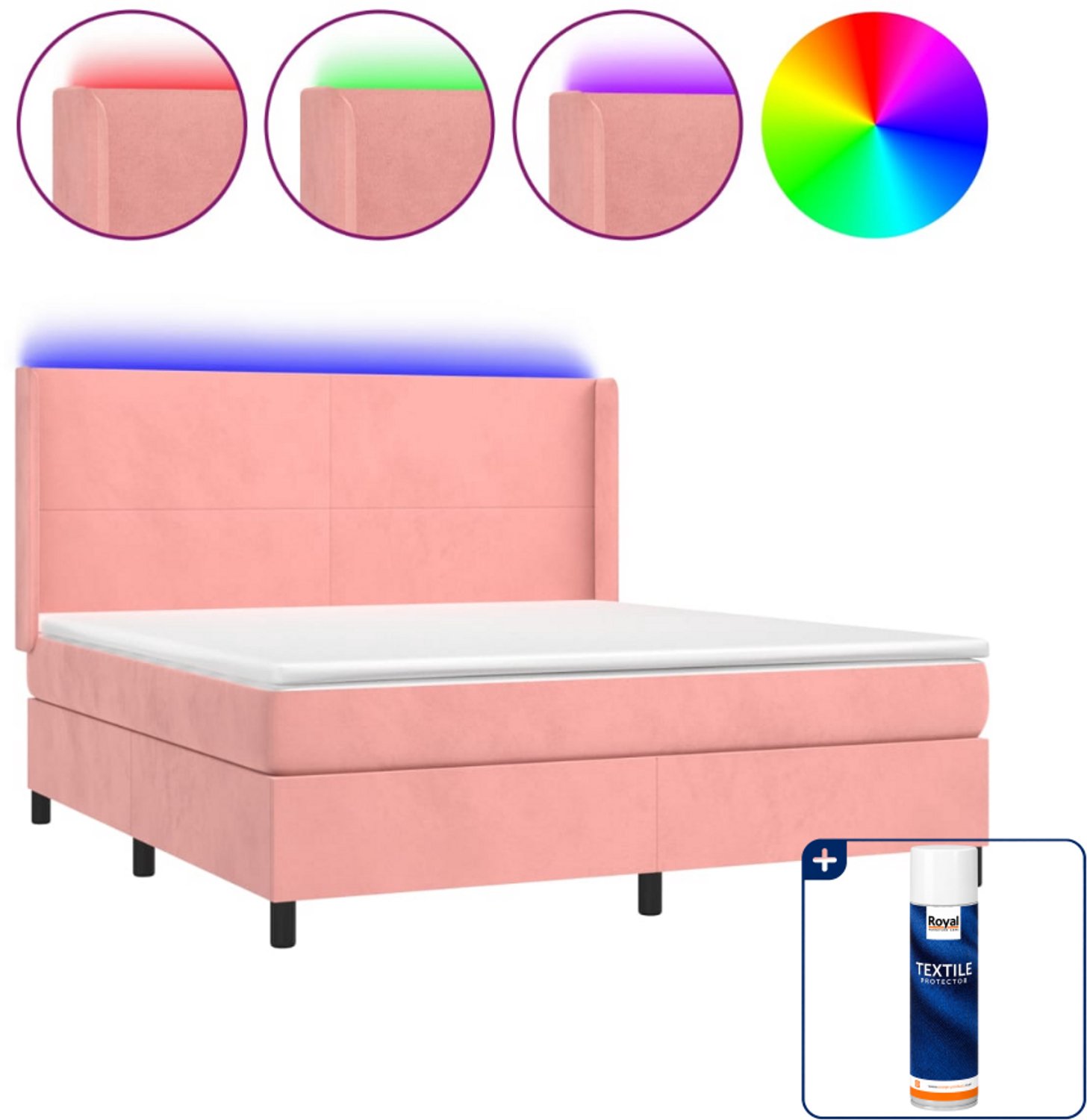 vidaXL Kingsize boxspring met matras en LED - 180 x 200 cm - roze - Inclusief textielbeschermer 500 ml