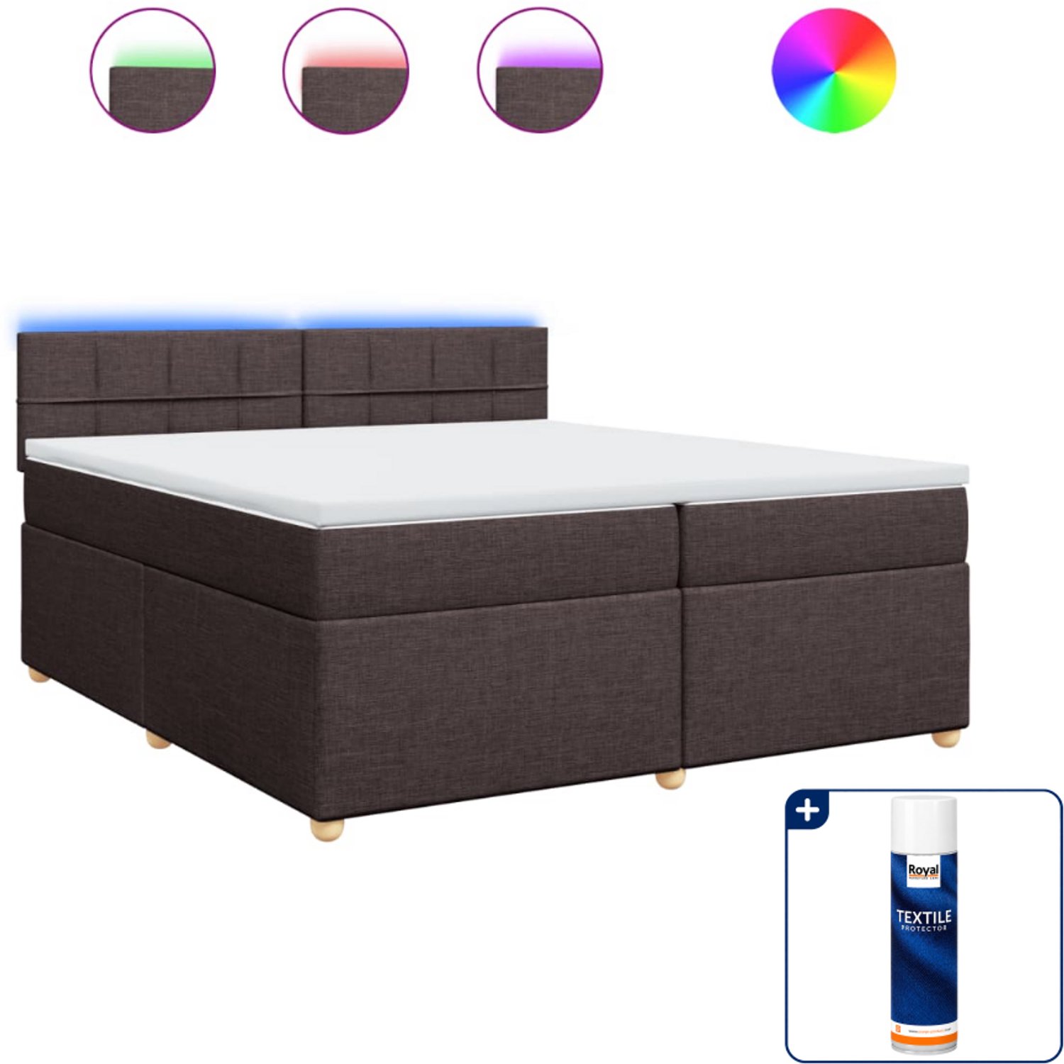 vidaXL Boxspring Super kingsize 200 x 200 cm - stof - donkerbruin - Inclusief textielbeschermer 500 ml