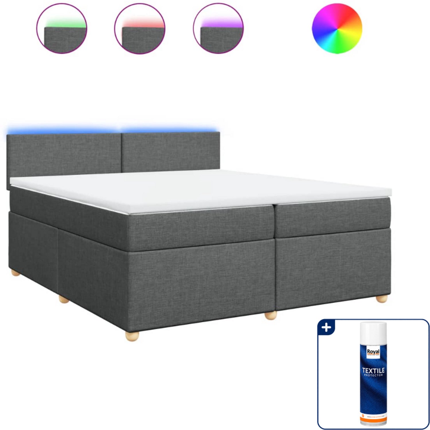vidaXL boxspring - super kingsize - 200 x 200 cm - donkergrijs - Inclusief textielbeschermer 500 ml