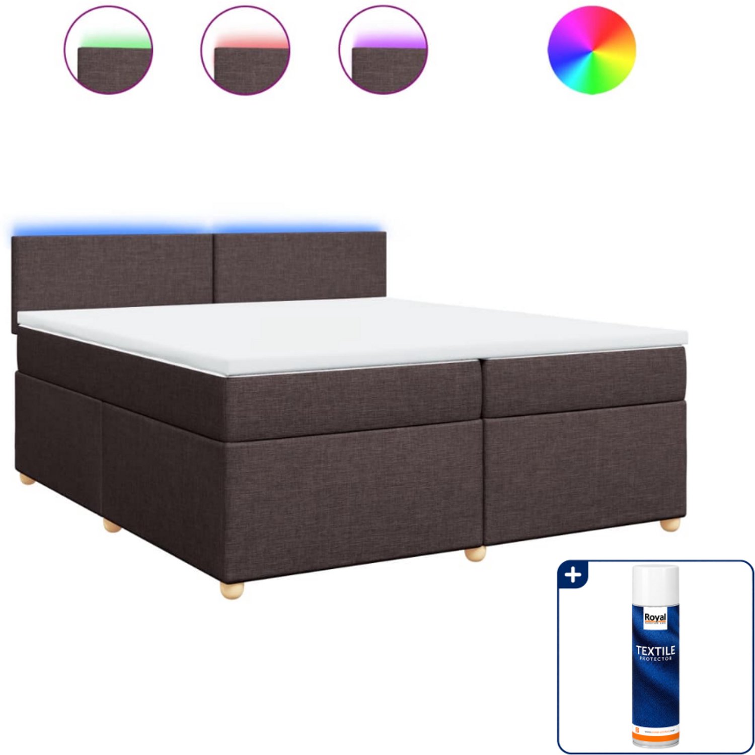 vidaXL Super kingsize boxspring met matras - 200 x 200 cm - donkerbruin - Inclusief textielbeschermer 500 ml