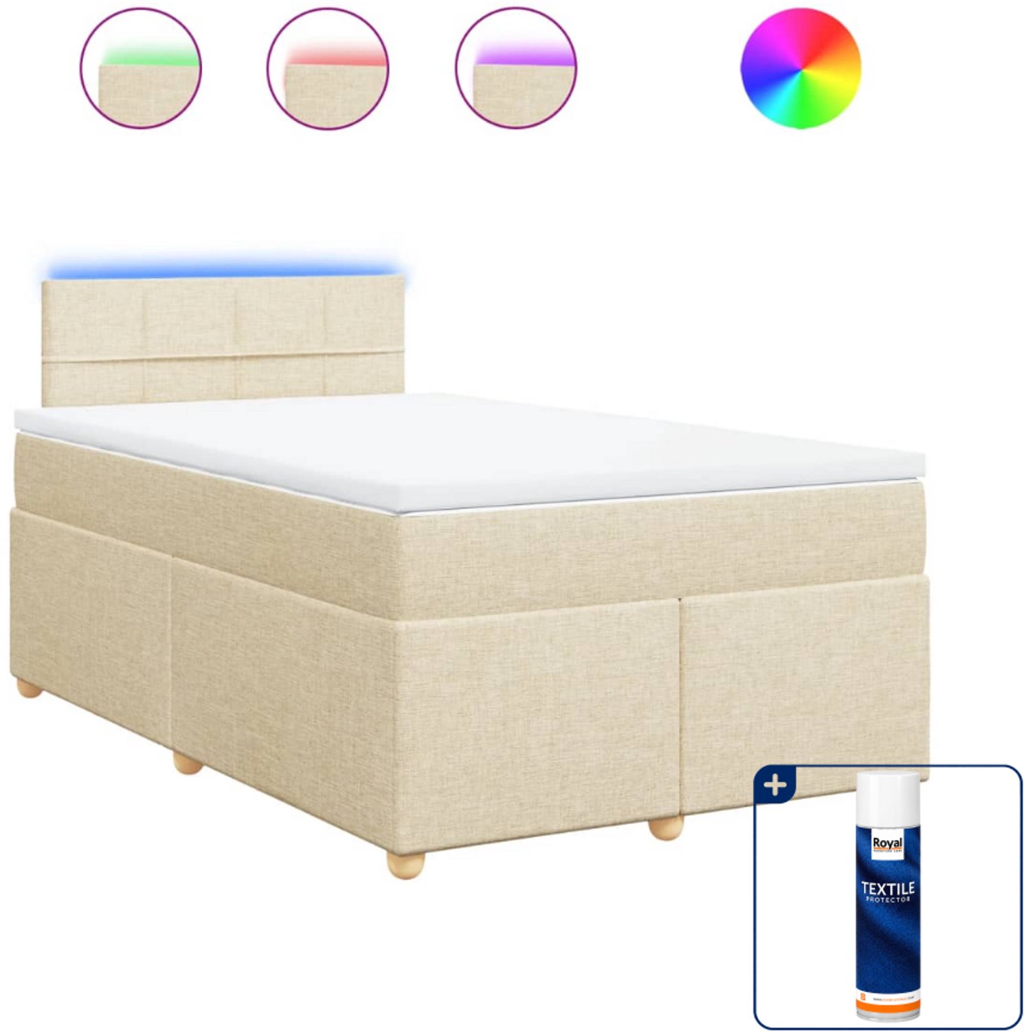 vidaXL boxspring met matras - 120 x 200 cm - stof - crèmekleurig - Inclusief textielbeschermer 500 ml