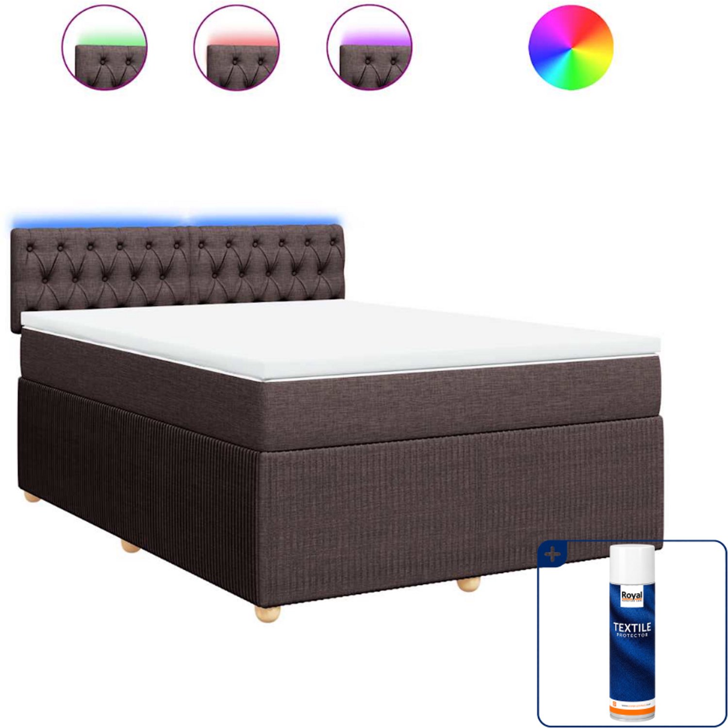 vidaXL boxspring met matras - 140 x 190 cm - stof - donkerbruin - Inclusief textielbeschermer 500 ml