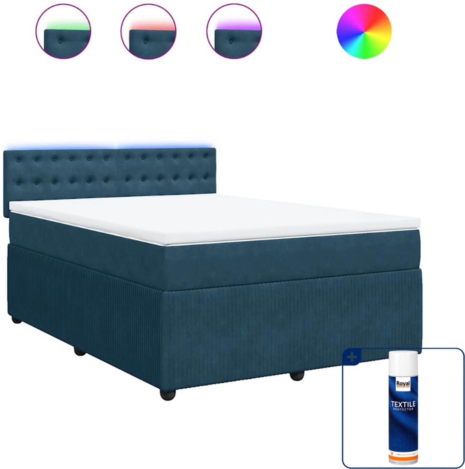vidaXL boxspring met matras - 140 x 190 cm - fluweel - blauw - Inclusief textielbeschermer 500 ml