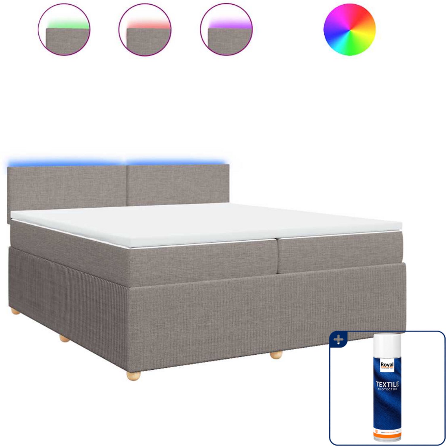 vidaXL boxspring - Super kingsize - 200 x 200 cm - taupe - Inclusief textielbeschermer 500 ml