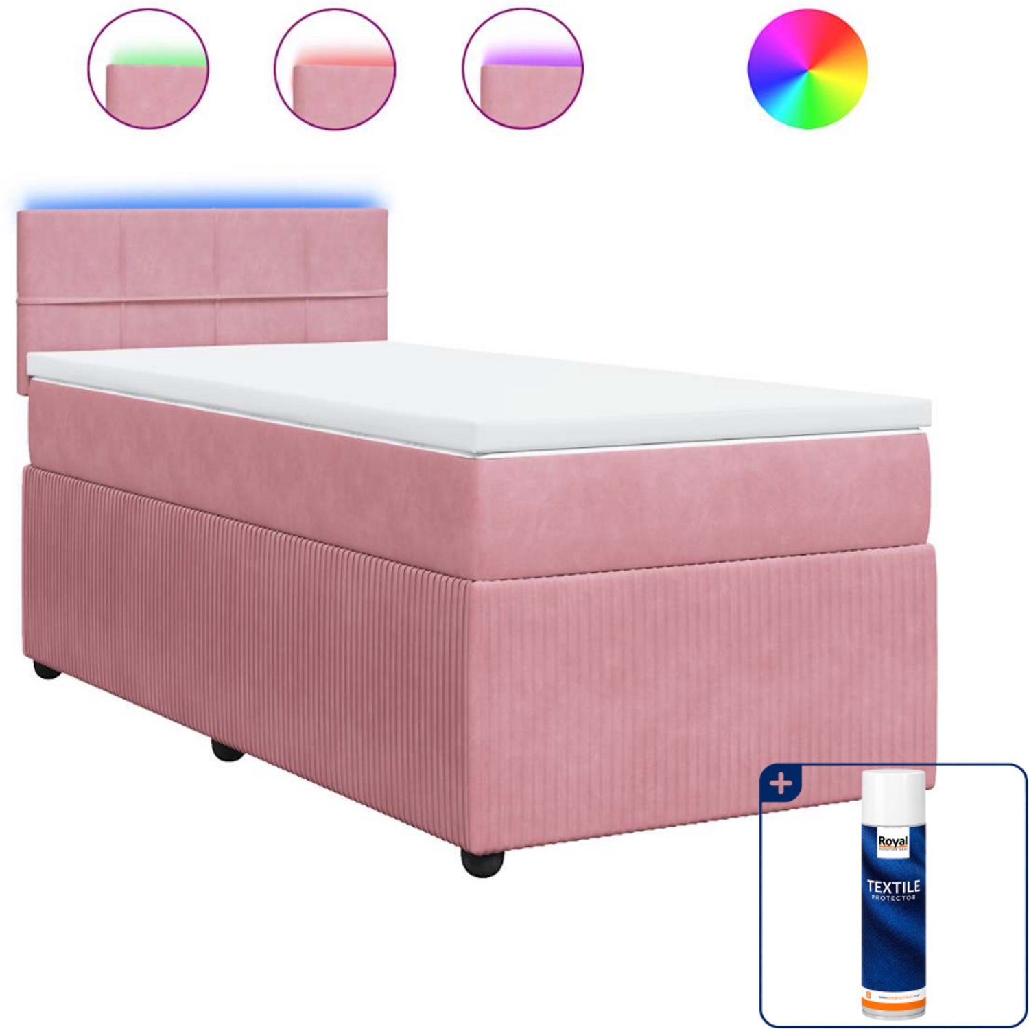vidaXL boxspring met matras - 80 x 200 cm - fluweel - roze - Inclusief textielbeschermer 500 ml