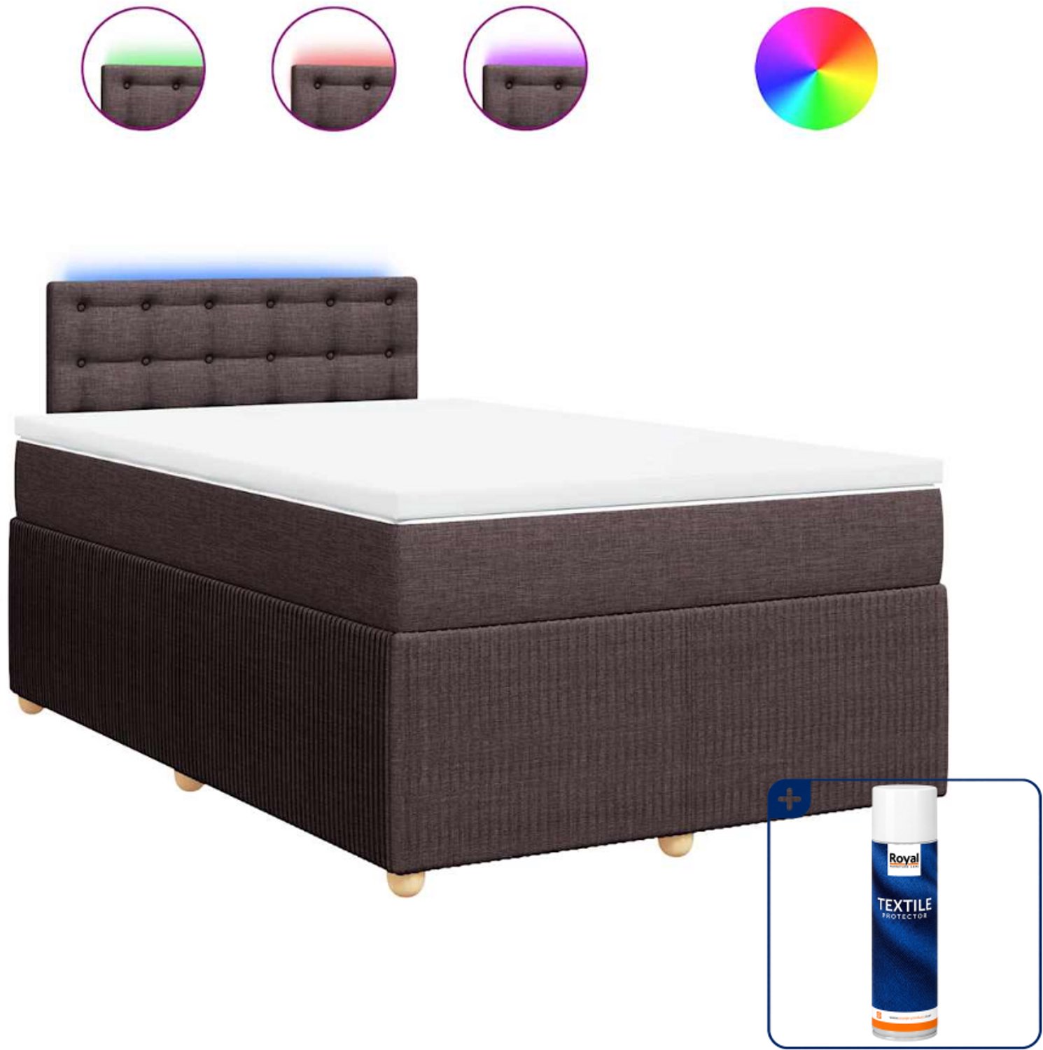 vidaXL boxspring met matras 120x200 cm - stof - donkerbruin - Inclusief textielbeschermer 500 ml
