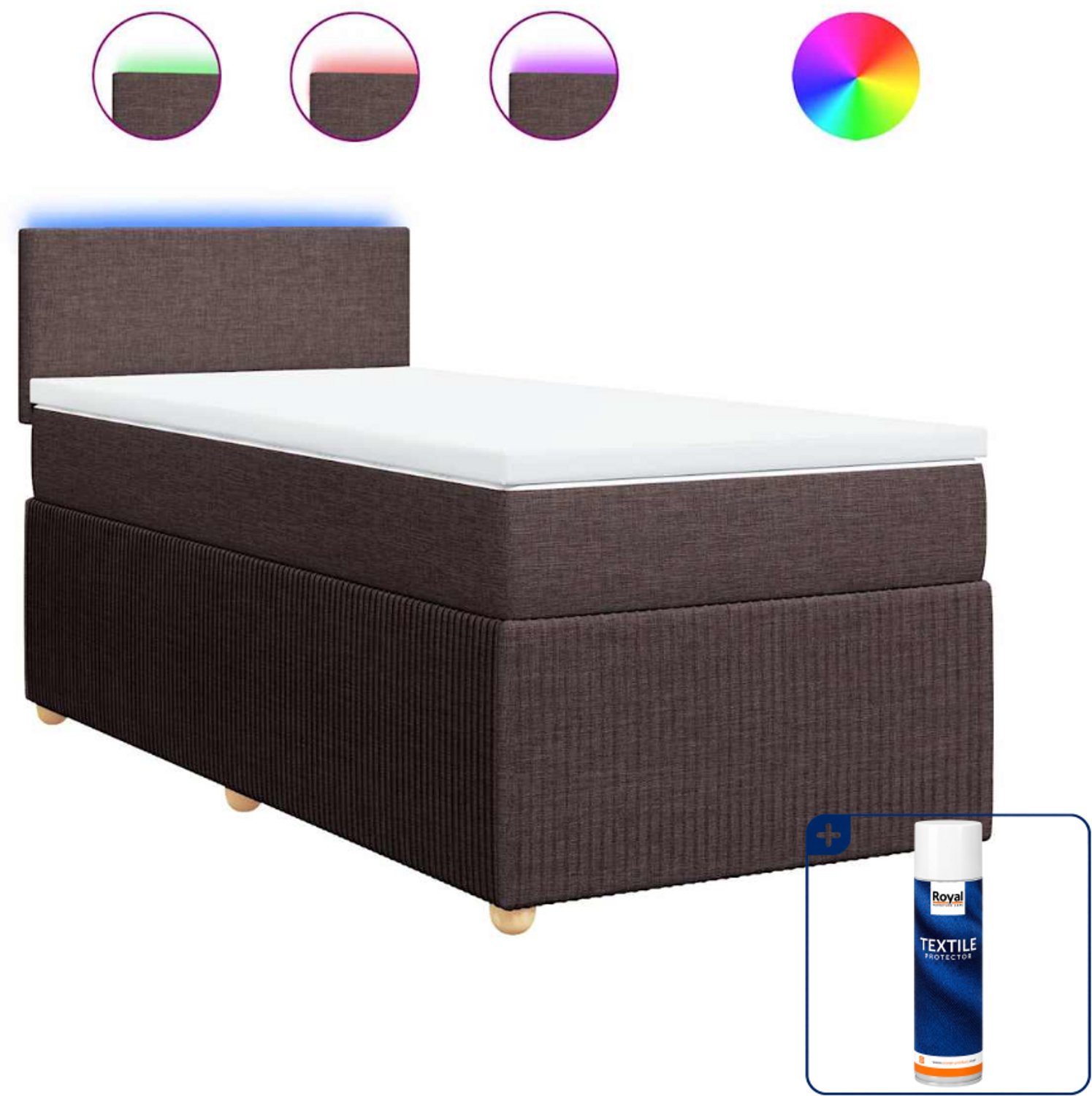 vidaXL Boxspring met matras - 80 x 200 cm - donkerbruin - Inclusief textielbeschermer 500 ml
