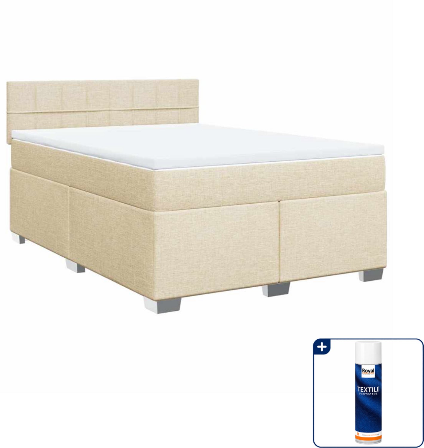 vidaXL boxspring met matras 140 x 190 cm - stof - crèmekleurig - Inclusief textielbeschermer 500 ml