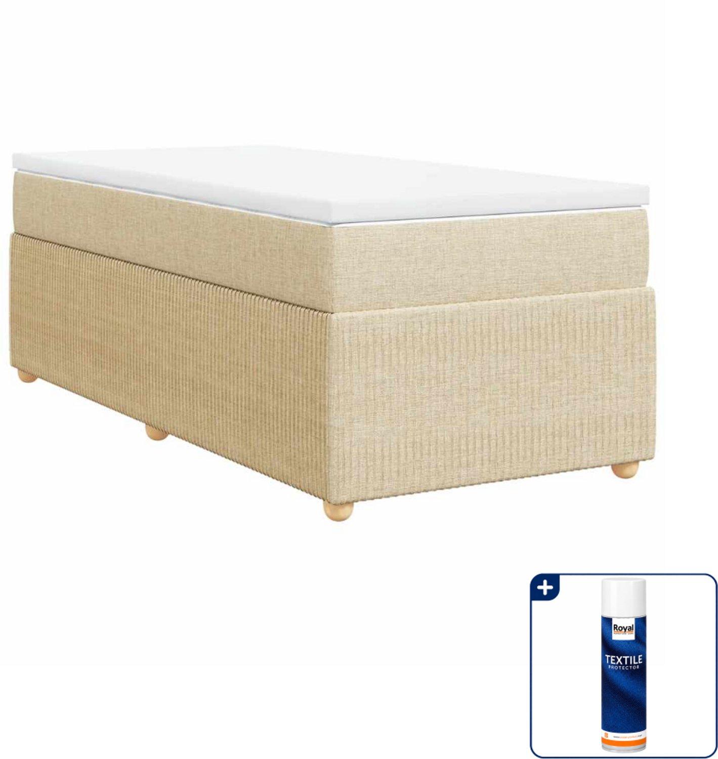 vidaXL boxspring met matras 80 x 200 cm - stof - crèmekleurig - Inclusief textielbeschermer 500 ml