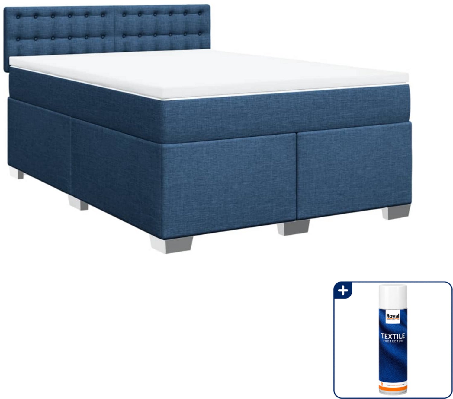 vidaXL Boxspring Small double - 140 x 200 cm - blauw - Inclusief textielbeschermer 500 ml