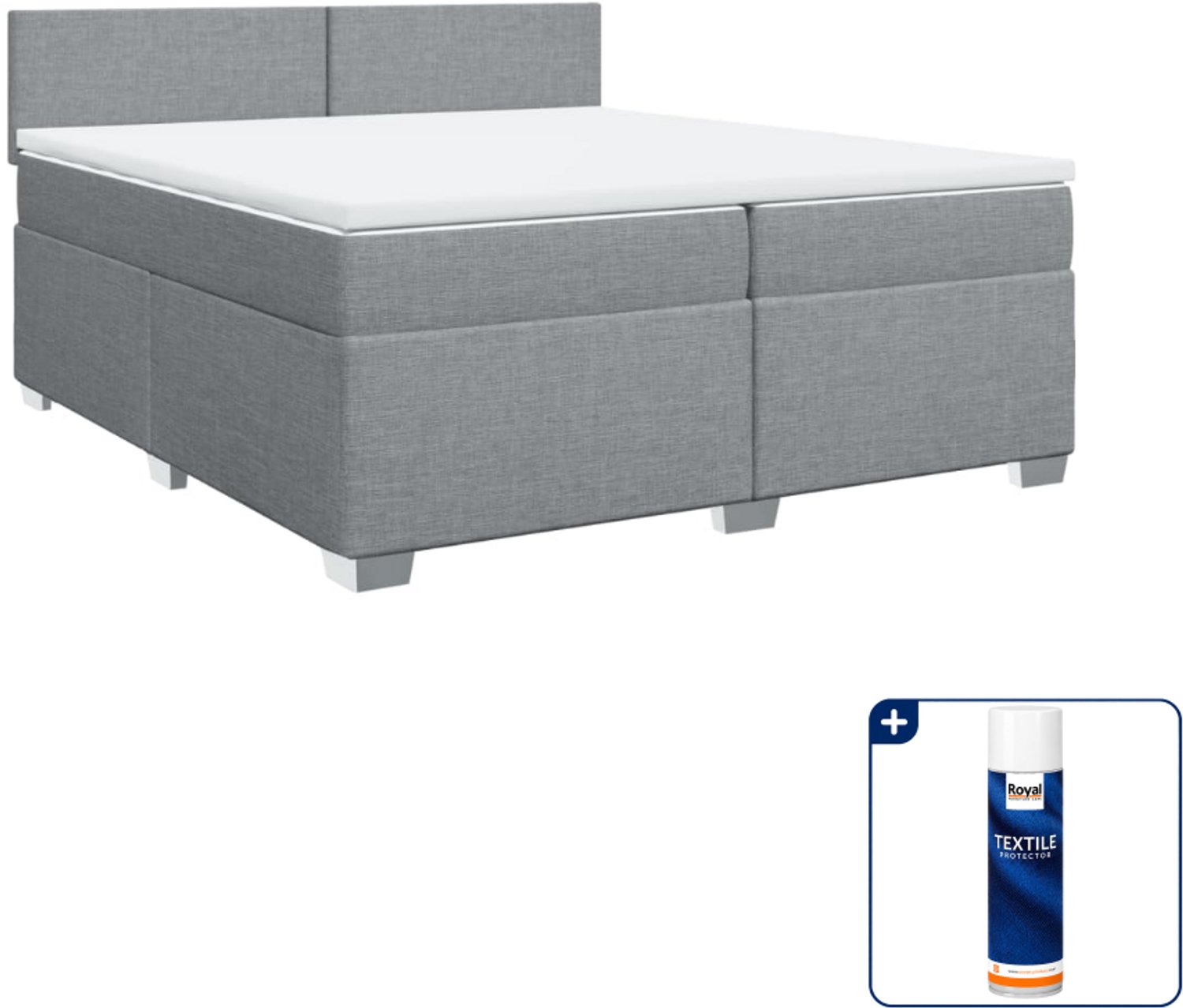 vidaXL Boxspring - Super kingsize - 200 x 200 cm - lichtgrijs - Inclusief textielbeschermer 500 ml