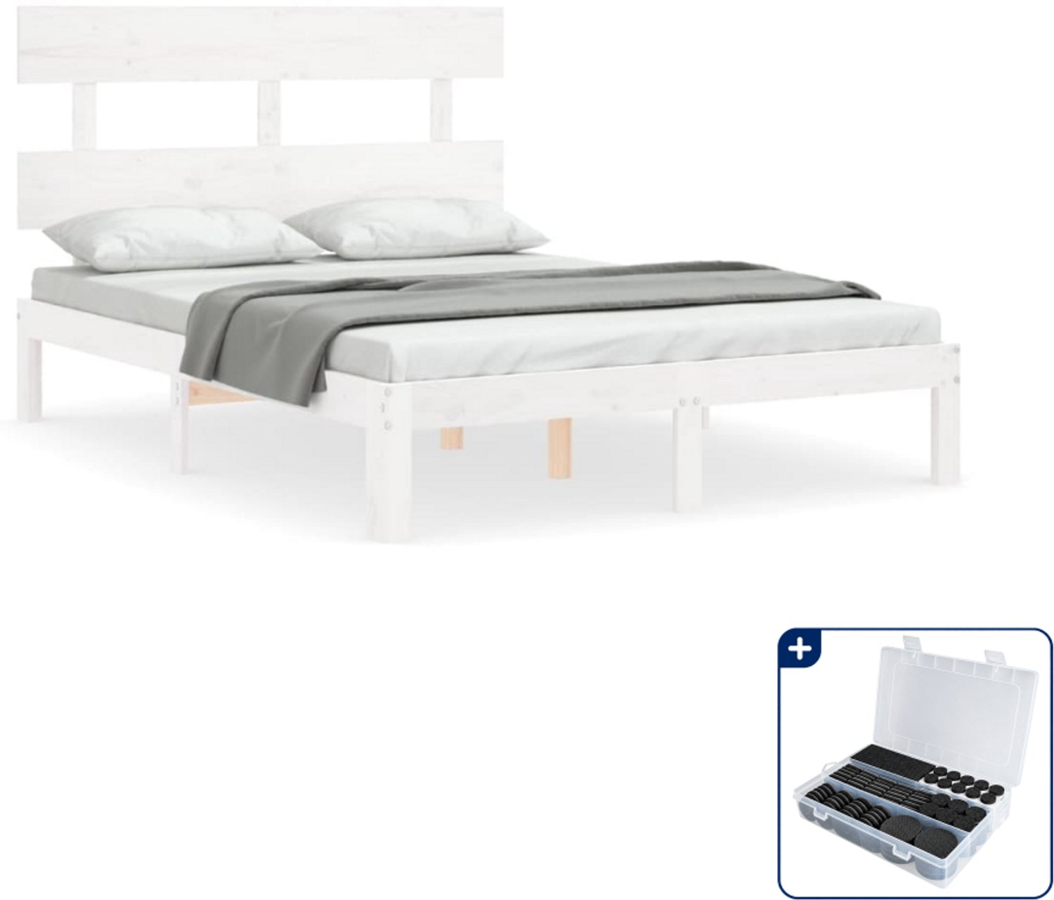 vidaXL bedframe - 120 x 200 cm - massief grenenhout - wit - Inclusief antikrasvilt 177-delig