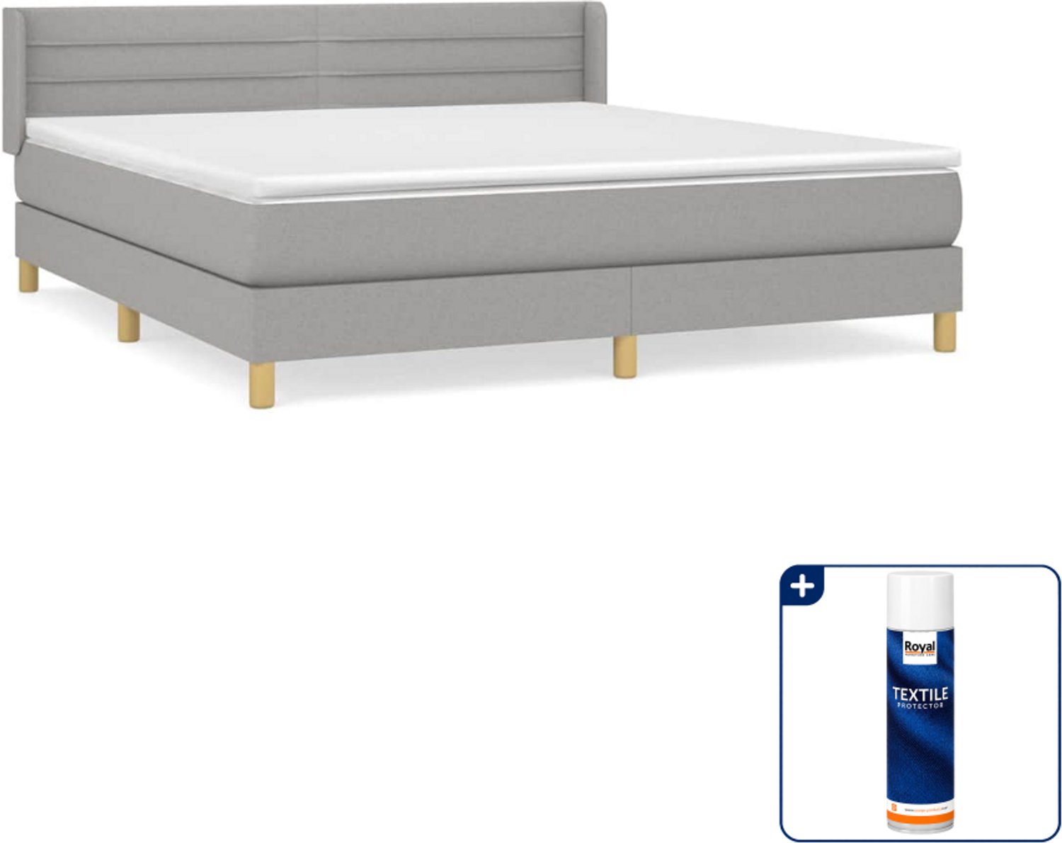 vidaXL Boxspring - Kingsize - 180 x 200 cm - lichtgrijs - Inclusief textielbeschermer 500 ml