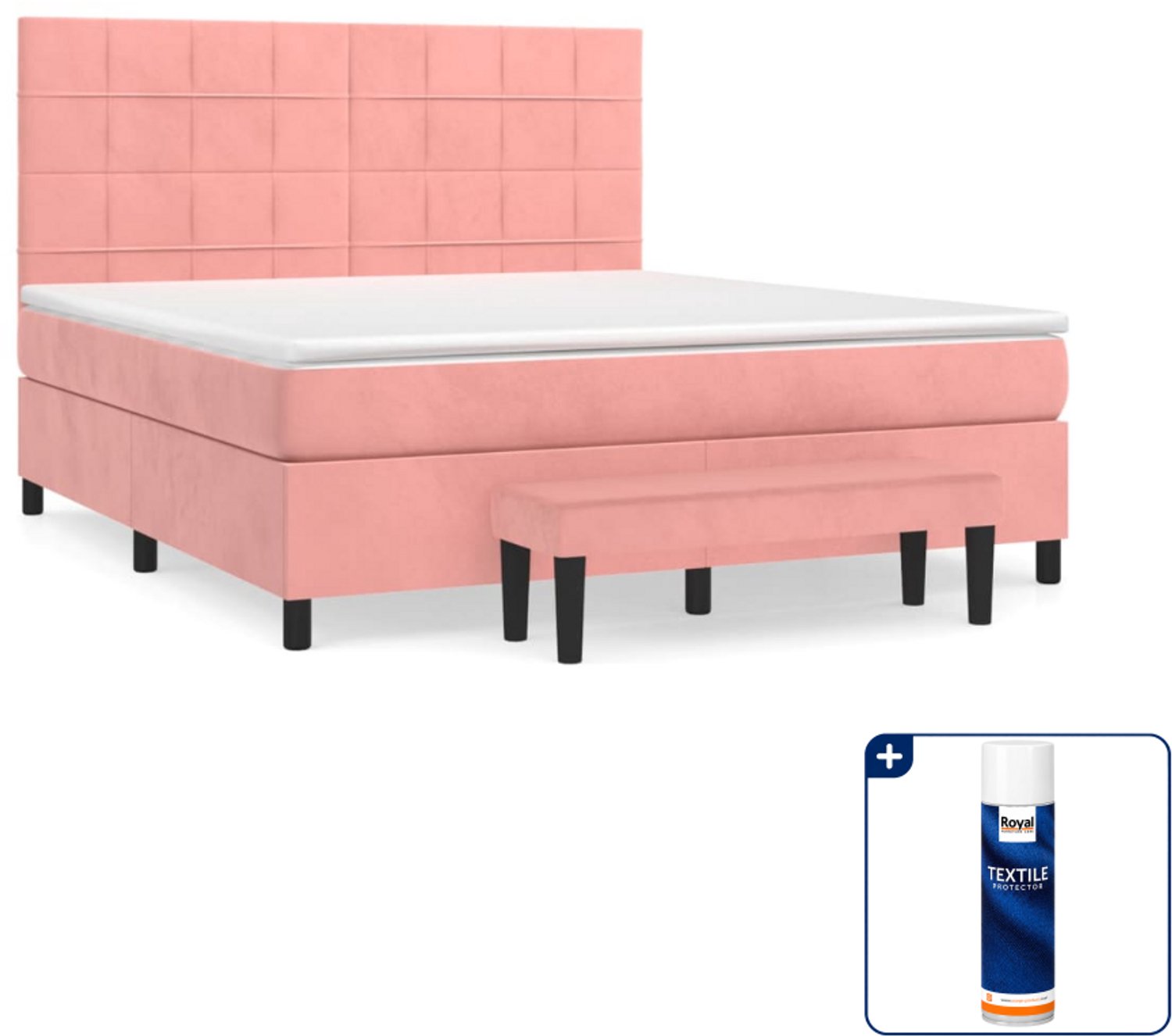 vidaXL Kingsize boxspring met matras en bank - 180x200 cm - roze - Inclusief textielbeschermer 500 ml