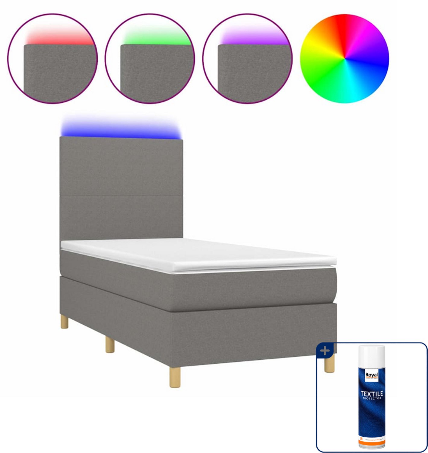 vidaXL boxspring met matras en led - 80 x 200 cm - donkergrijs - Inclusief textielbeschermer 500 ml