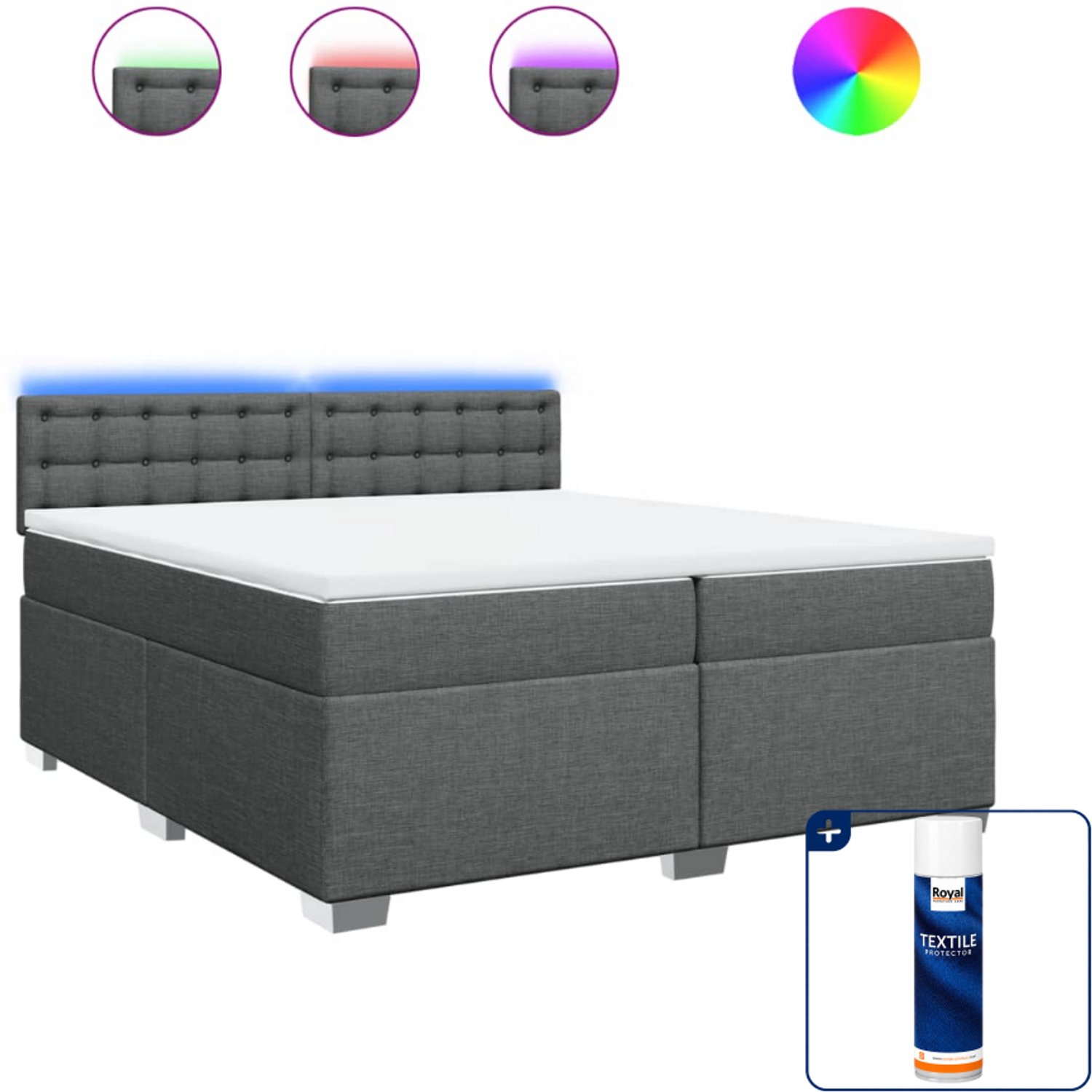 vidaXL boxspring met matras - super kingsize - 200 x 200 cm - donkergrijs - Inclusief textielbeschermer 500 ml