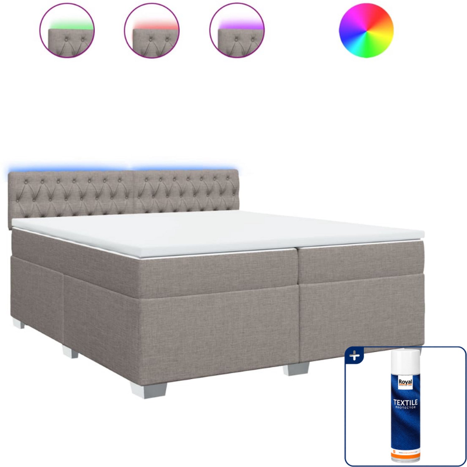 vidaXL boxspring - Super kingsize - 200 x 200 cm - taupe - Inclusief textielbeschermer 500 ml