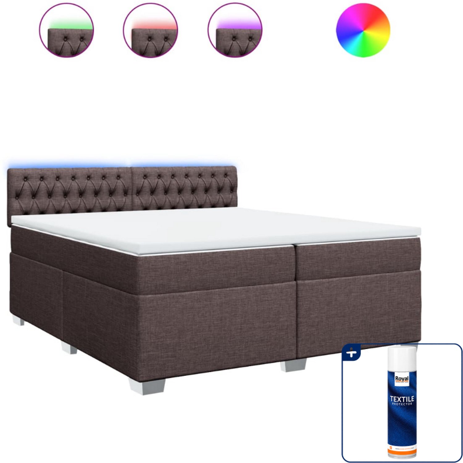 vidaXL Boxspring - Super kingsize - 200 x 200 cm - donkerbruin - Inclusief textielbeschermer 500 ml