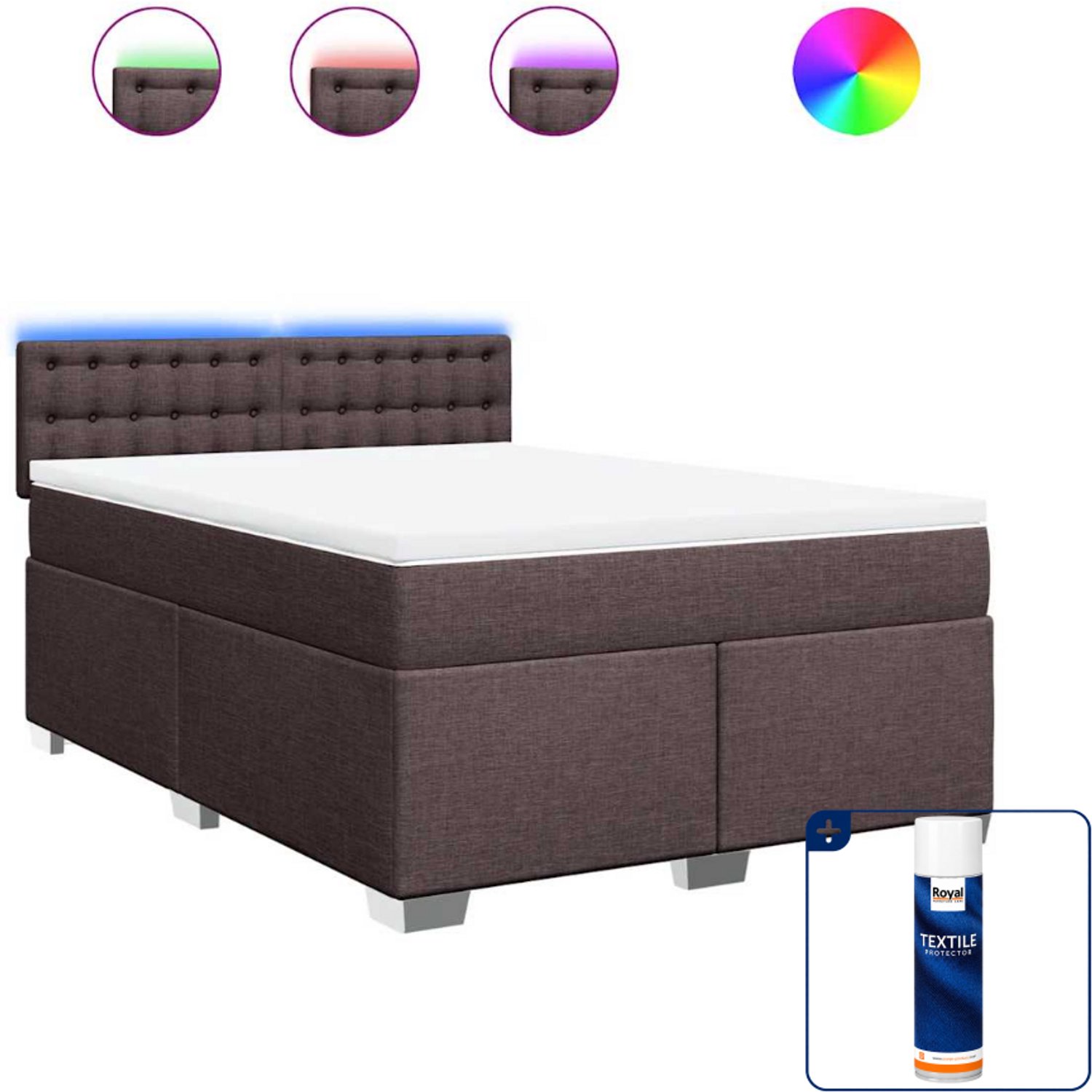 vidaXL boxspring met matras - 140 x 190 cm - stof - donkerbruin - Inclusief textielbeschermer 500 ml
