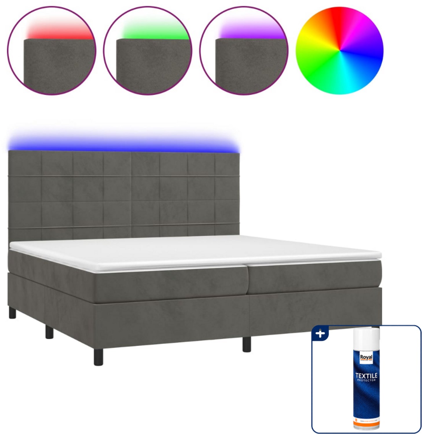 vidaXL Boxspring Super kingsize - 200 x 200 cm - fluweel - donkergrijs - Inclusief textielbeschermer 500 ml