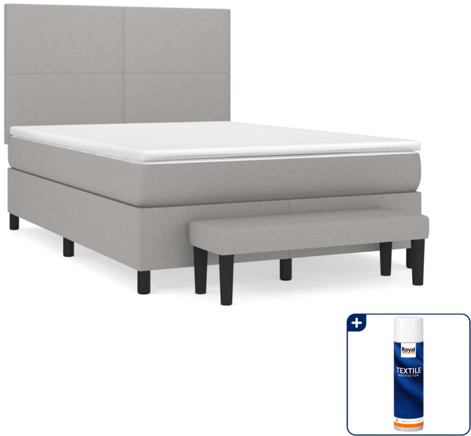 vidaXL boxspring met matras en bankje - 140 x 190 cm - lichtgrijs - Inclusief textielbeschermer 500 ml