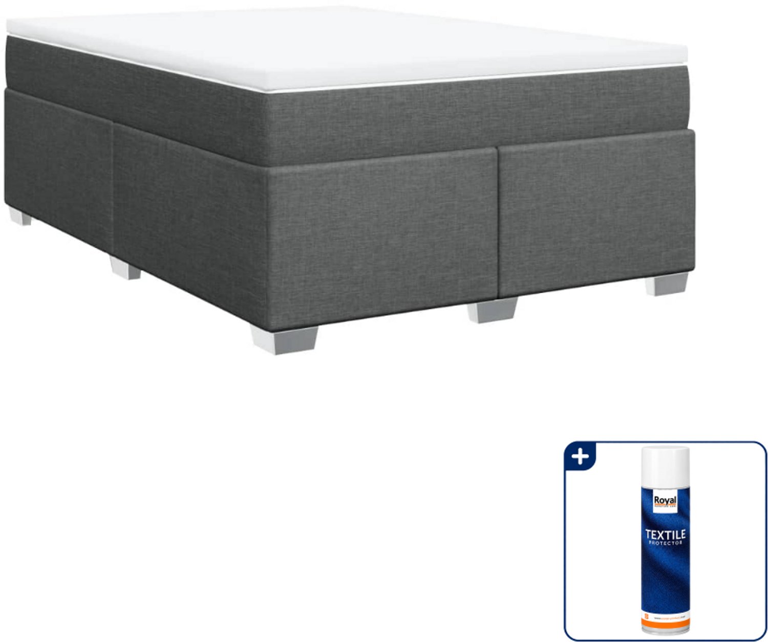 vidaXL boxspring met matras - 140 x 190 cm - donkergrijs - Inclusief textielbeschermer 500 ml