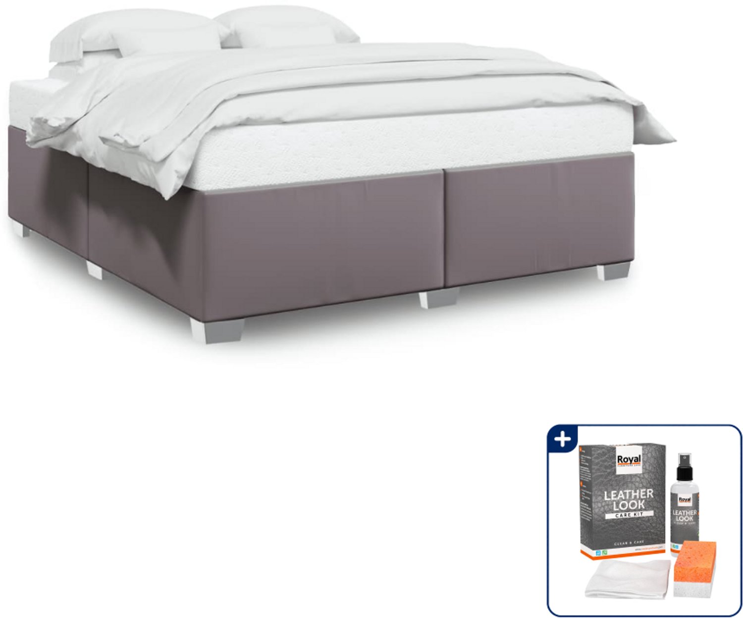 vidaXL Kingsize bedframe - 180 x 200 cm - grijs - Inclusief onderhoudsset voor kunstleer 150 ml