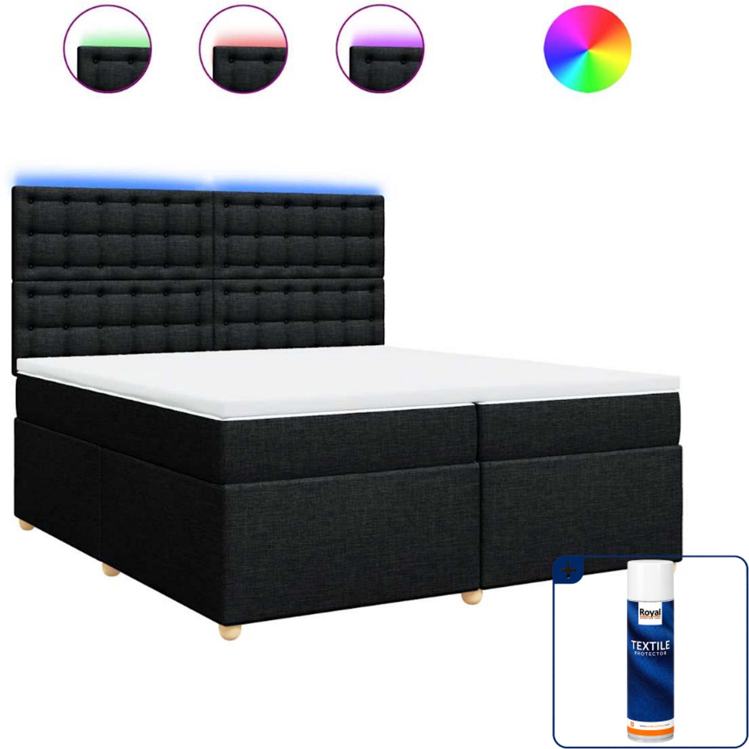 vidaXL Boxspring - Super kingsize - 200 x 200 cm - zwart - Inclusief textielbeschermer 500 ml