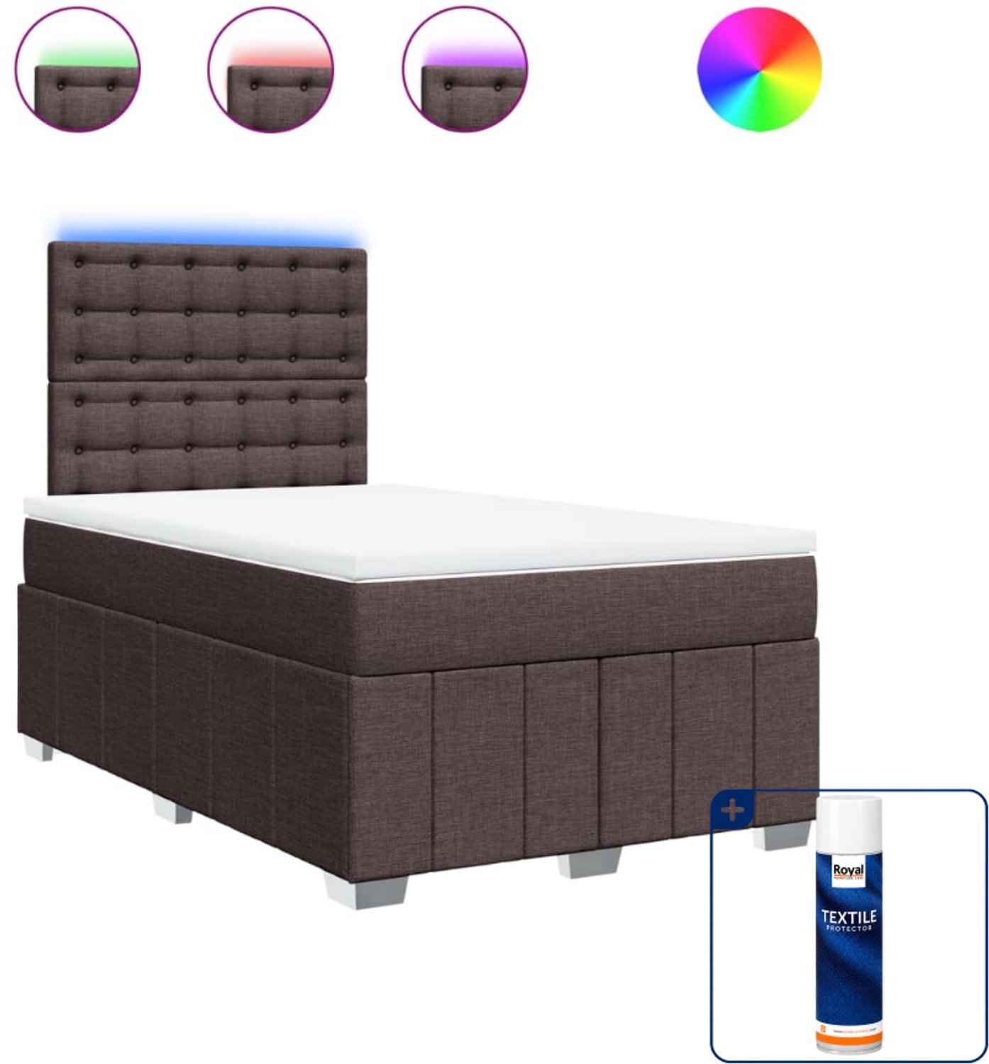 vidaXL boxspring met matras - 120 x 190 cm - stof - donkerbruin - Inclusief textielbeschermer 500 ml