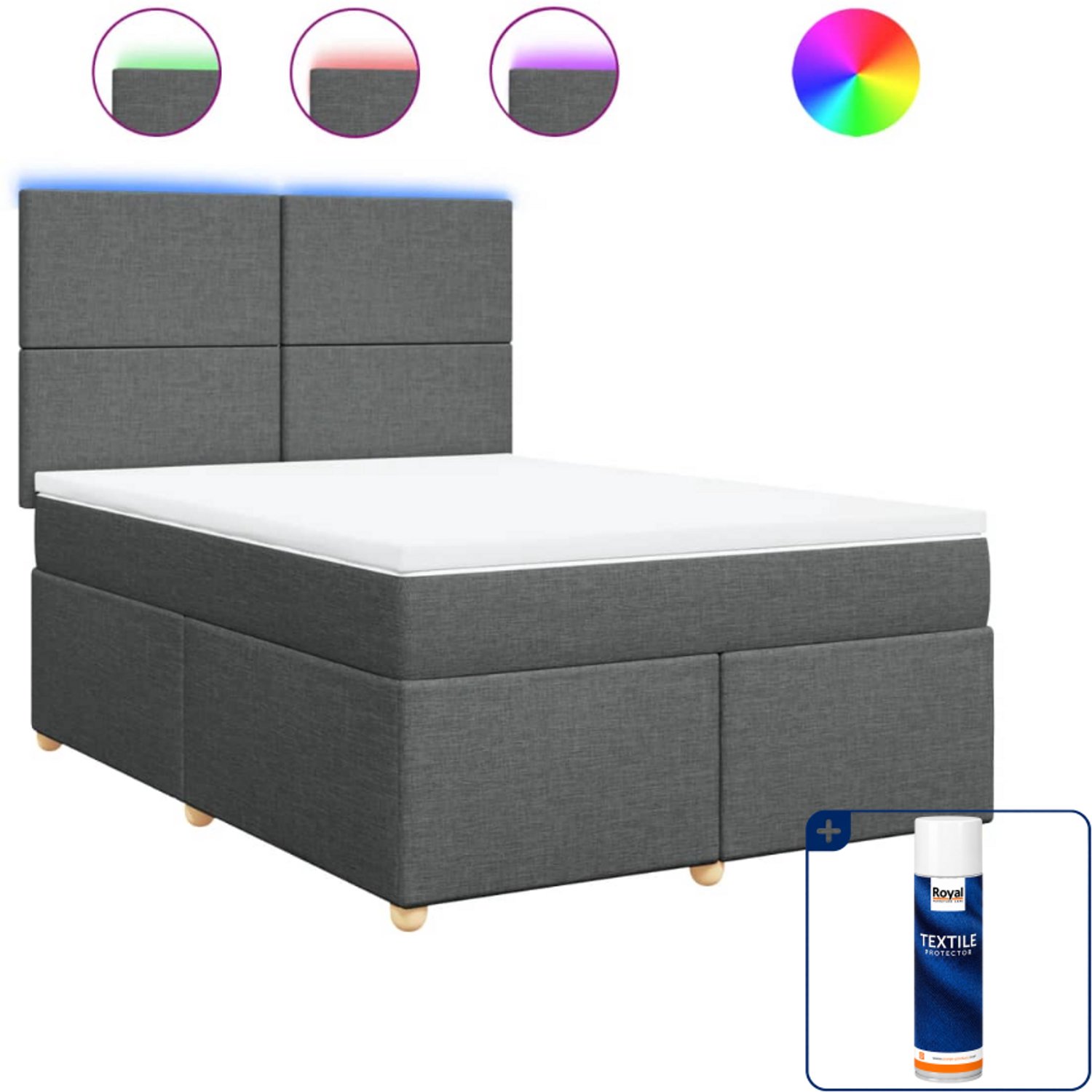 vidaXL boxspring met matras - Small double - 140 x 200 cm - donkergrijs - Inclusief textielbeschermer 500 ml