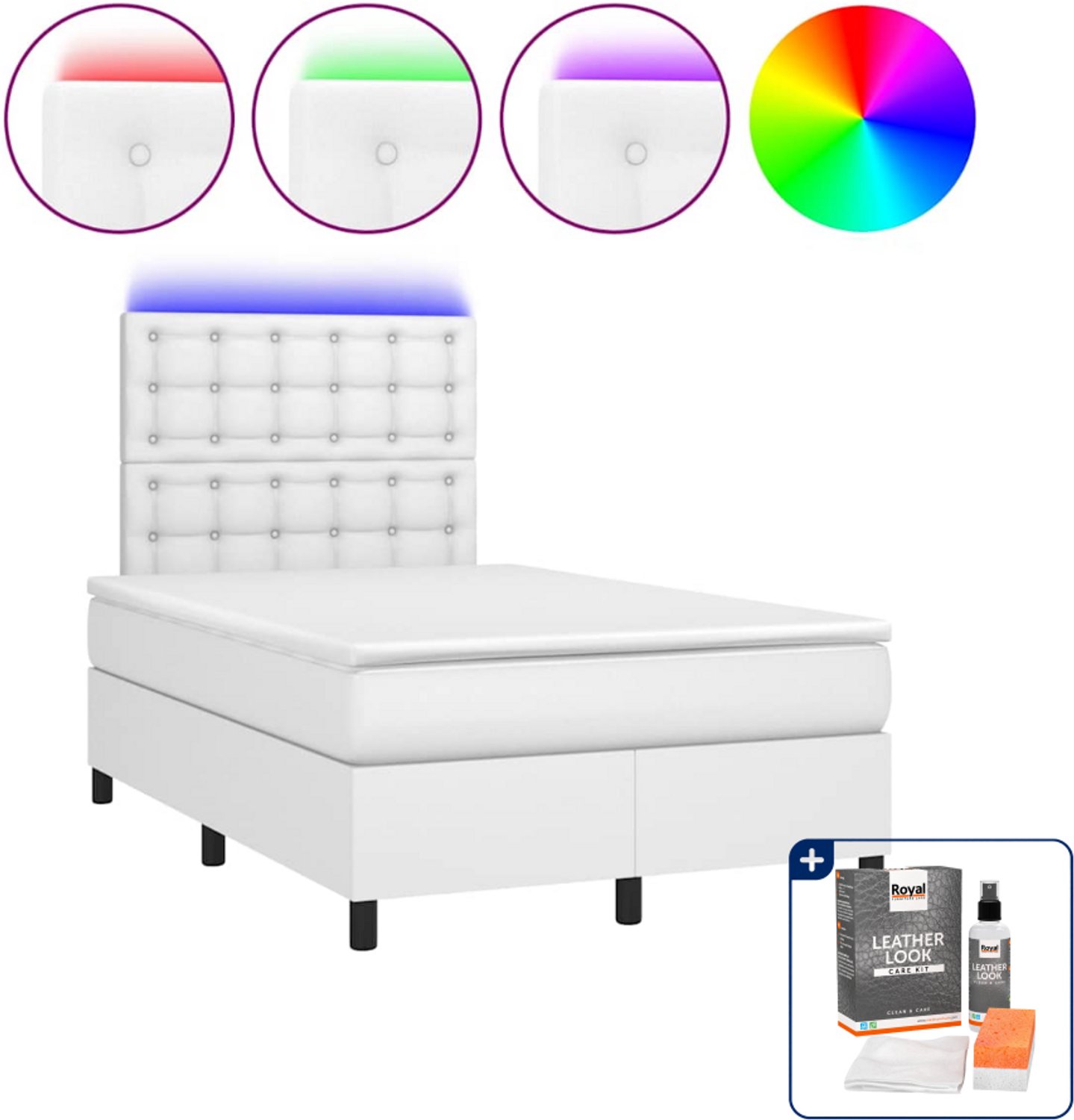 vidaXL boxspring met matras en led - 120 x 190 cm - wit - Inclusief onderhoudsset voor kunstleer 150 ml
