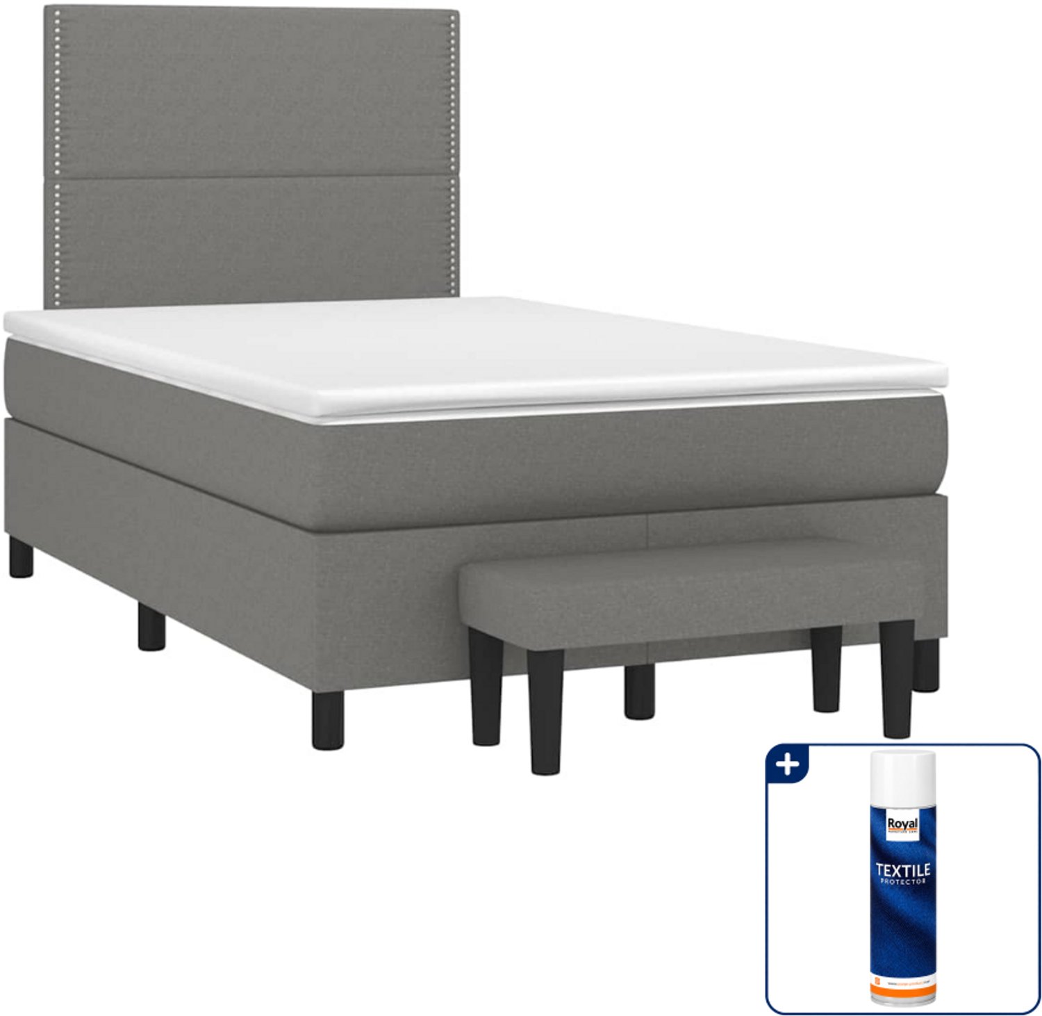 vidaXL boxspring met matras en bankje - 120 x 190 cm - donkergrijs - Inclusief textielbeschermer 500 ml