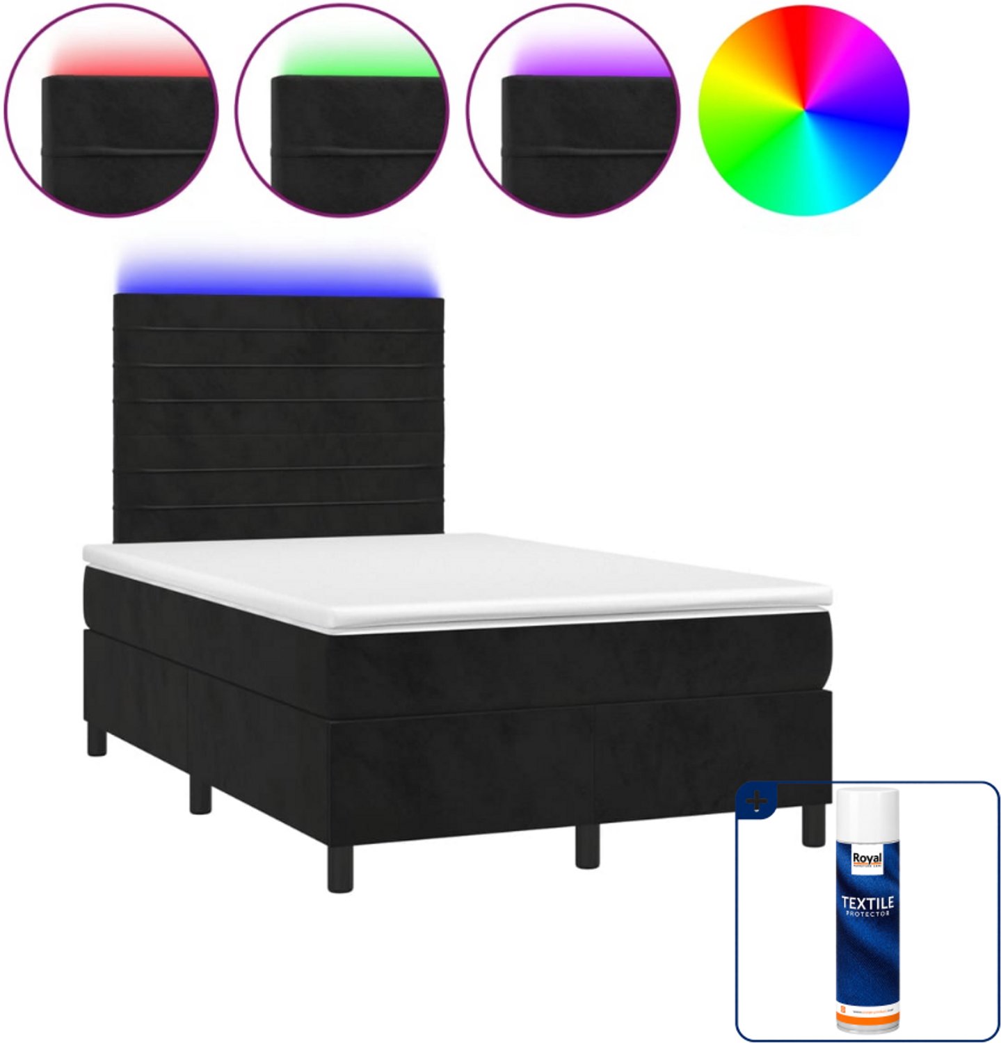 vidaXL boxspring met matras en LED - 120 x 190 cm - fluweel - zwart - Inclusief textielbeschermer 500 ml