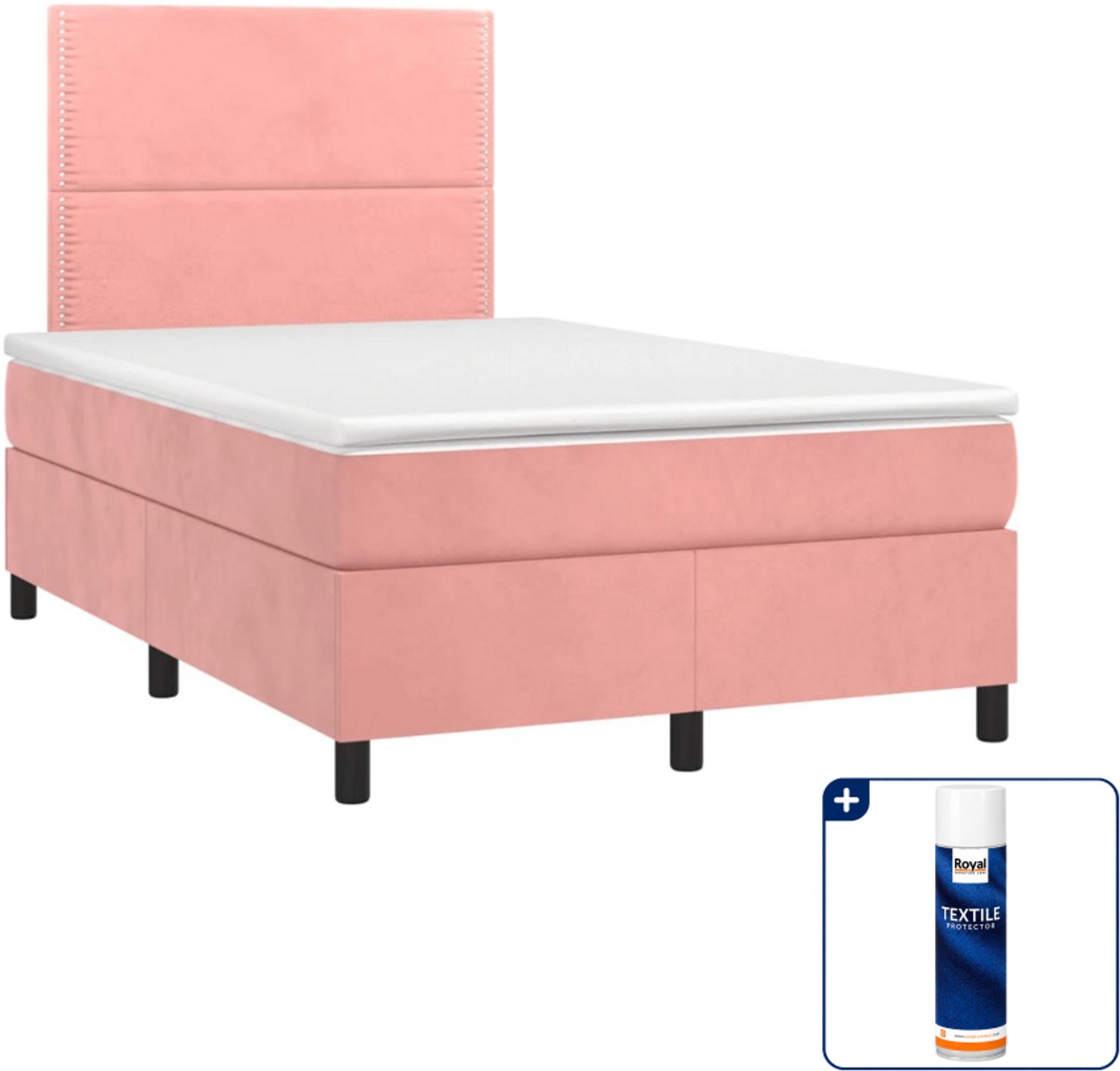vidaXL boxspring met matras 120 x 190 cm - fluweel - roze - Inclusief textielbeschermer 500 ml