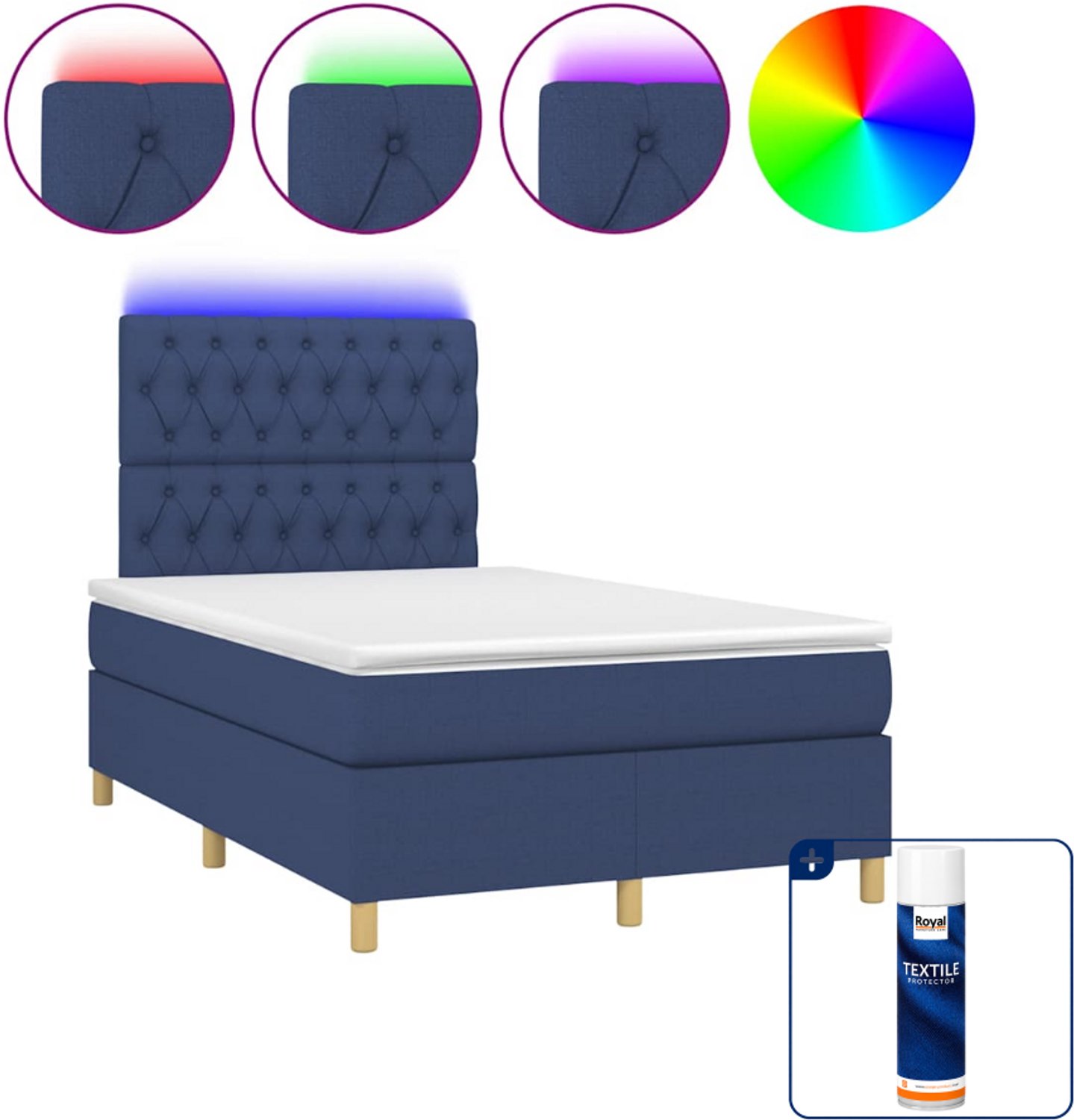 vidaXL boxspring met matras en LED - 120 x 190 cm - blauw - Inclusief textielbeschermer 500 ml