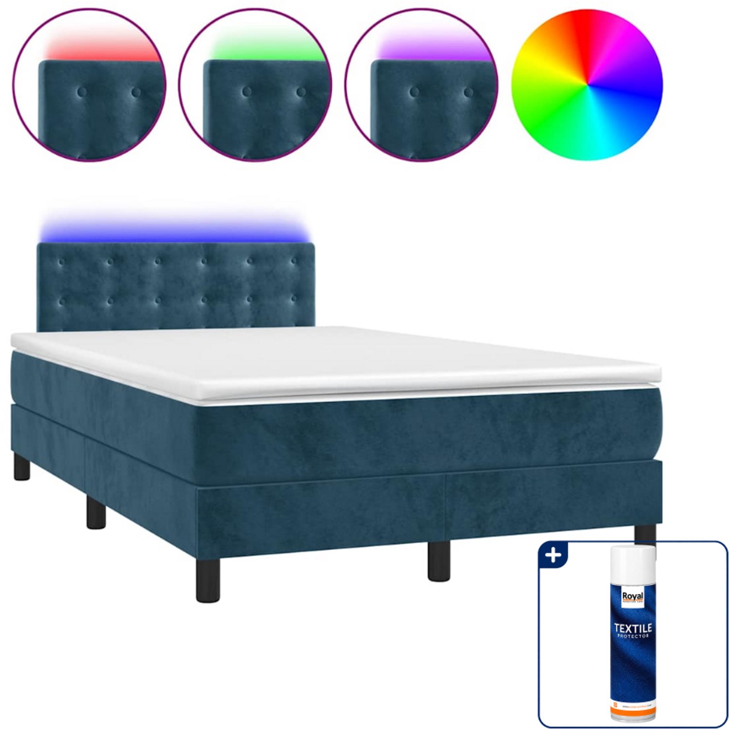 vidaXL boxspring met matras en led - 120 x 200 cm - donkerblauw - Inclusief textielbeschermer 500 ml