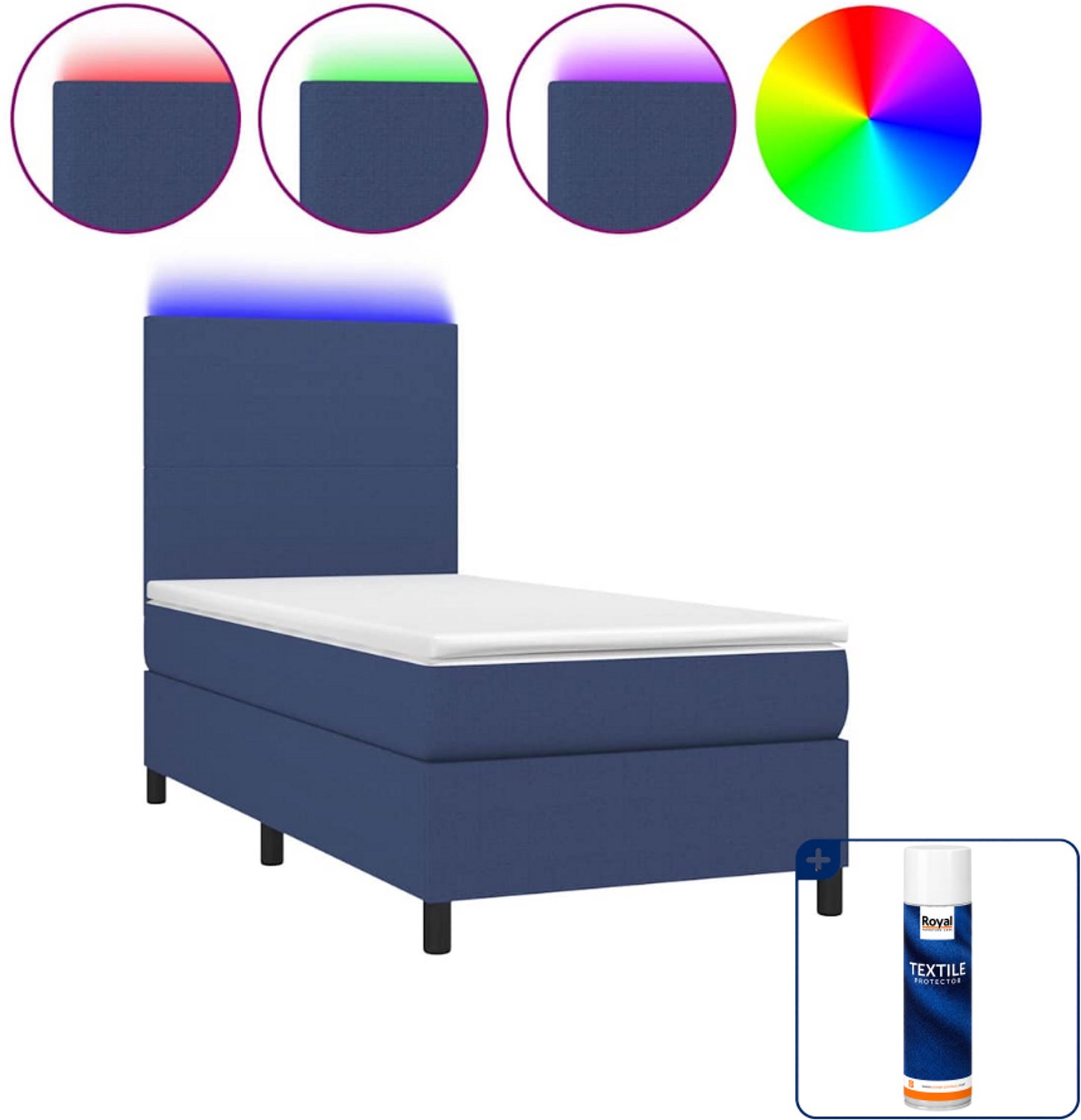 vidaXL boxspring met matras en led - 80 x 200 cm - stof - blauw - Inclusief textielbeschermer 500 ml