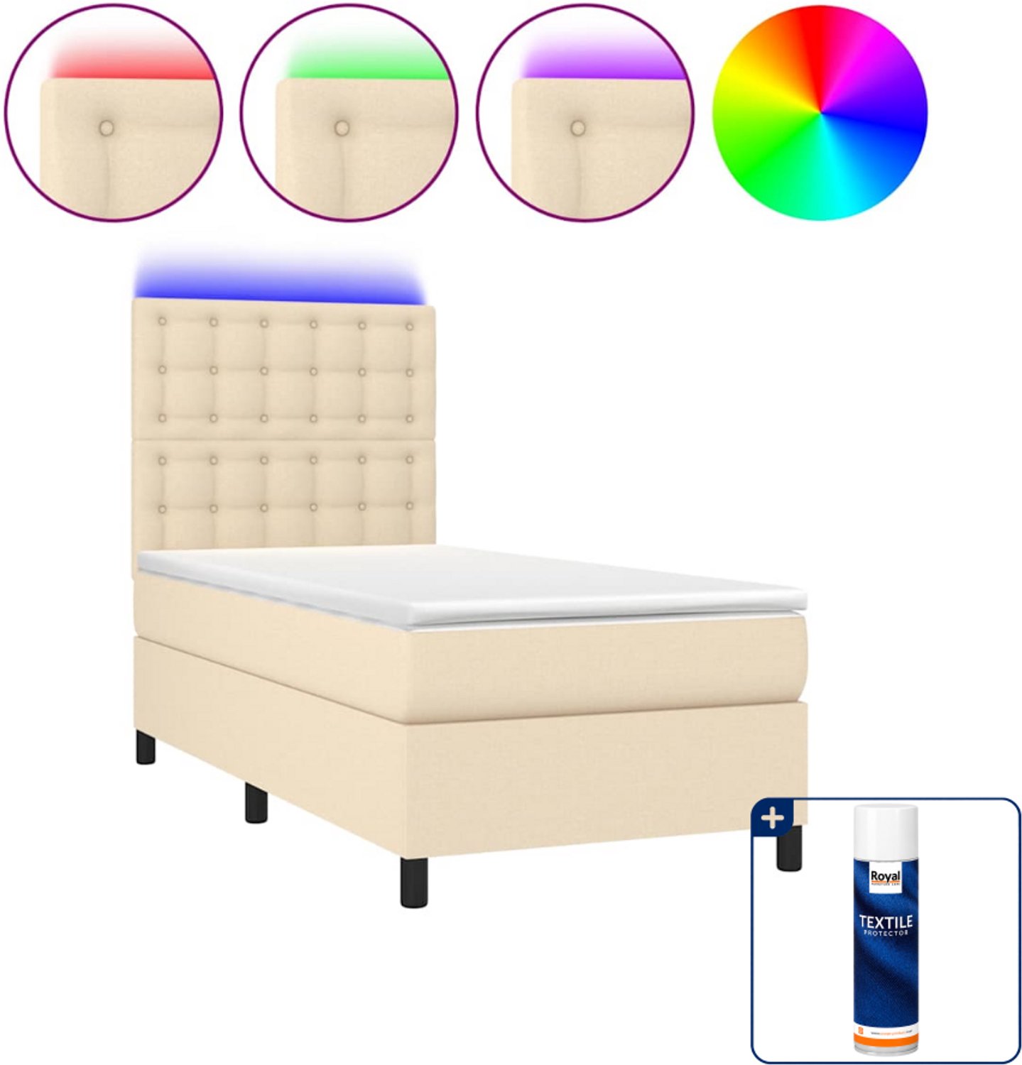 vidaXL boxspring met matras en led - 90 x 190 cm - crèmekleurig - Inclusief textielbeschermer 500 ml