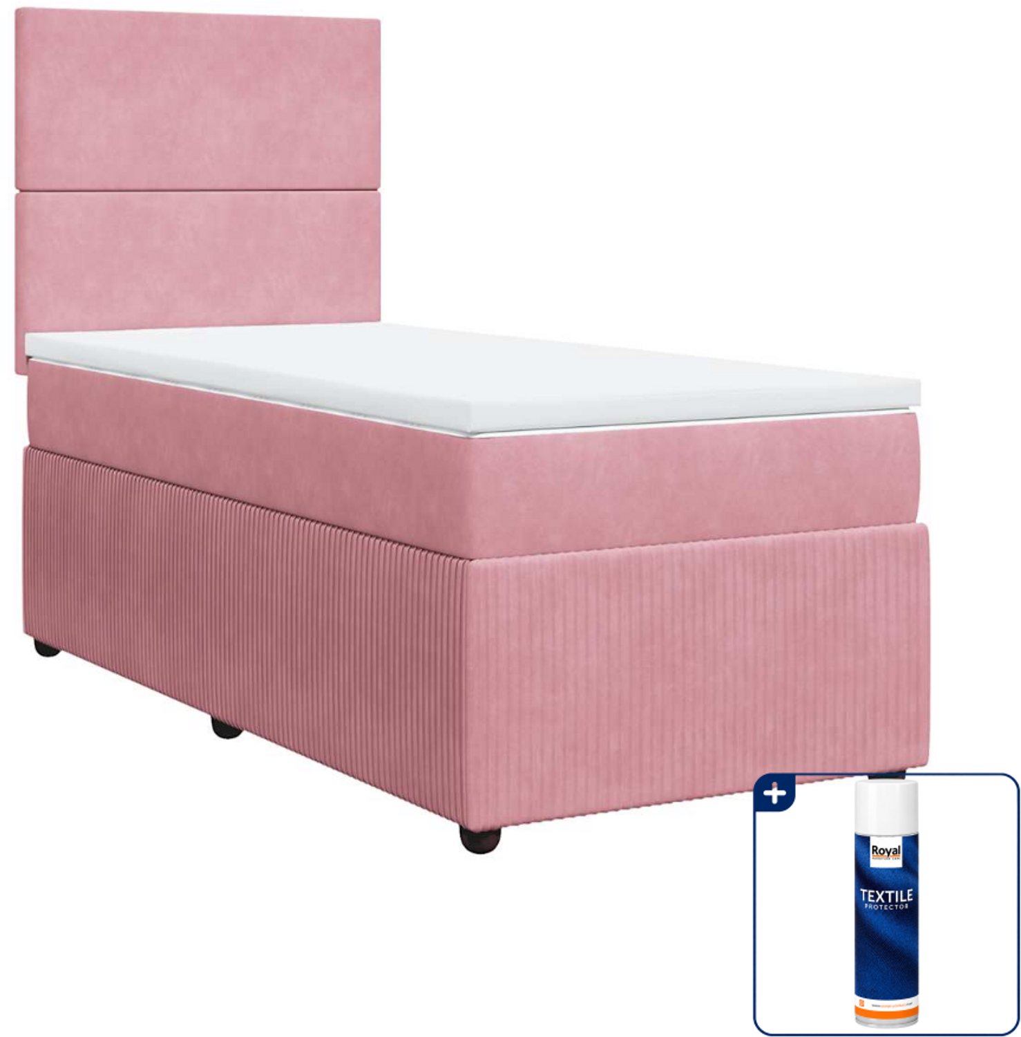 vidaXL Boxspring met matras - 80 x 200 cm - fluweel - roze - Inclusief textielbeschermer 500 ml