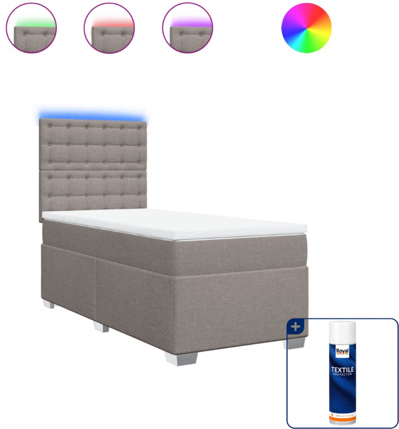 vidaXL boxspring met matras 90 x 190 cm - stof - taupe - Inclusief textielbeschermer 500 ml